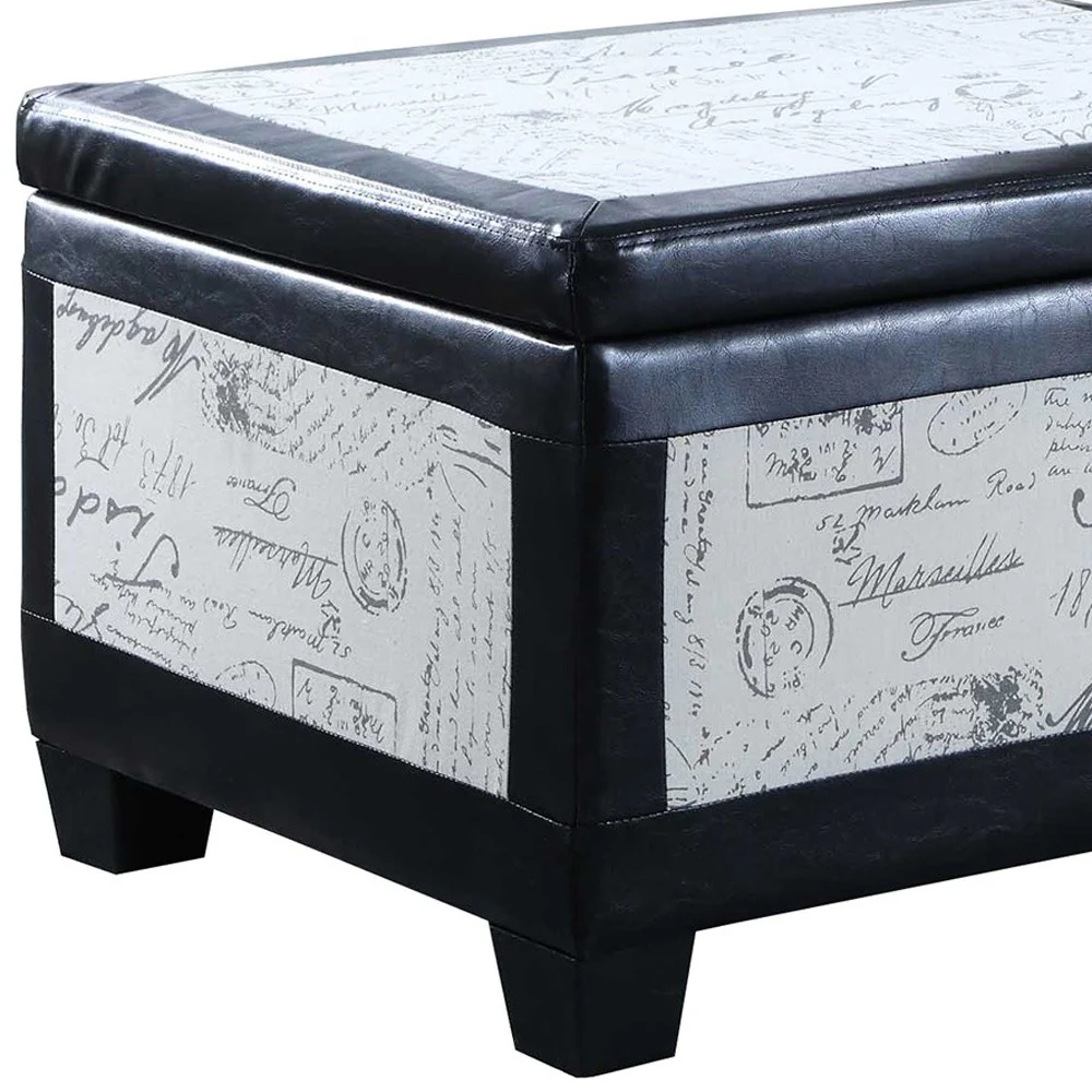 Black Postcard Faux Leather Storage Bench and Two Ottomans By Homeroots - 469416 - Image 4