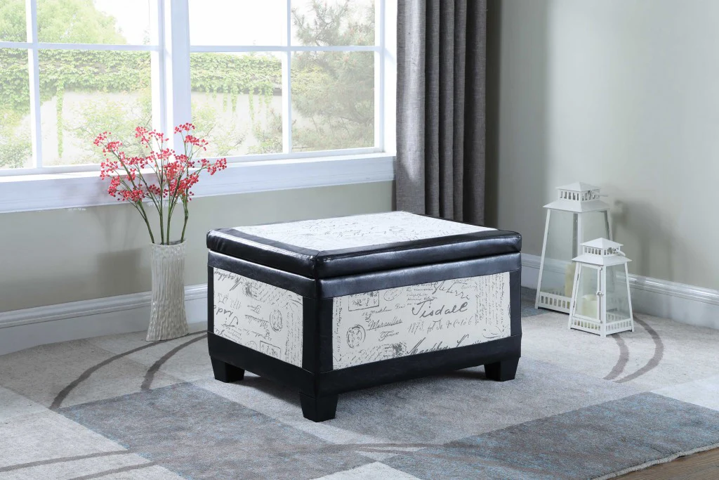 Black Postcard Faux Leather Storage Bench and Two Ottomans By Homeroots - 469416 - Image 6