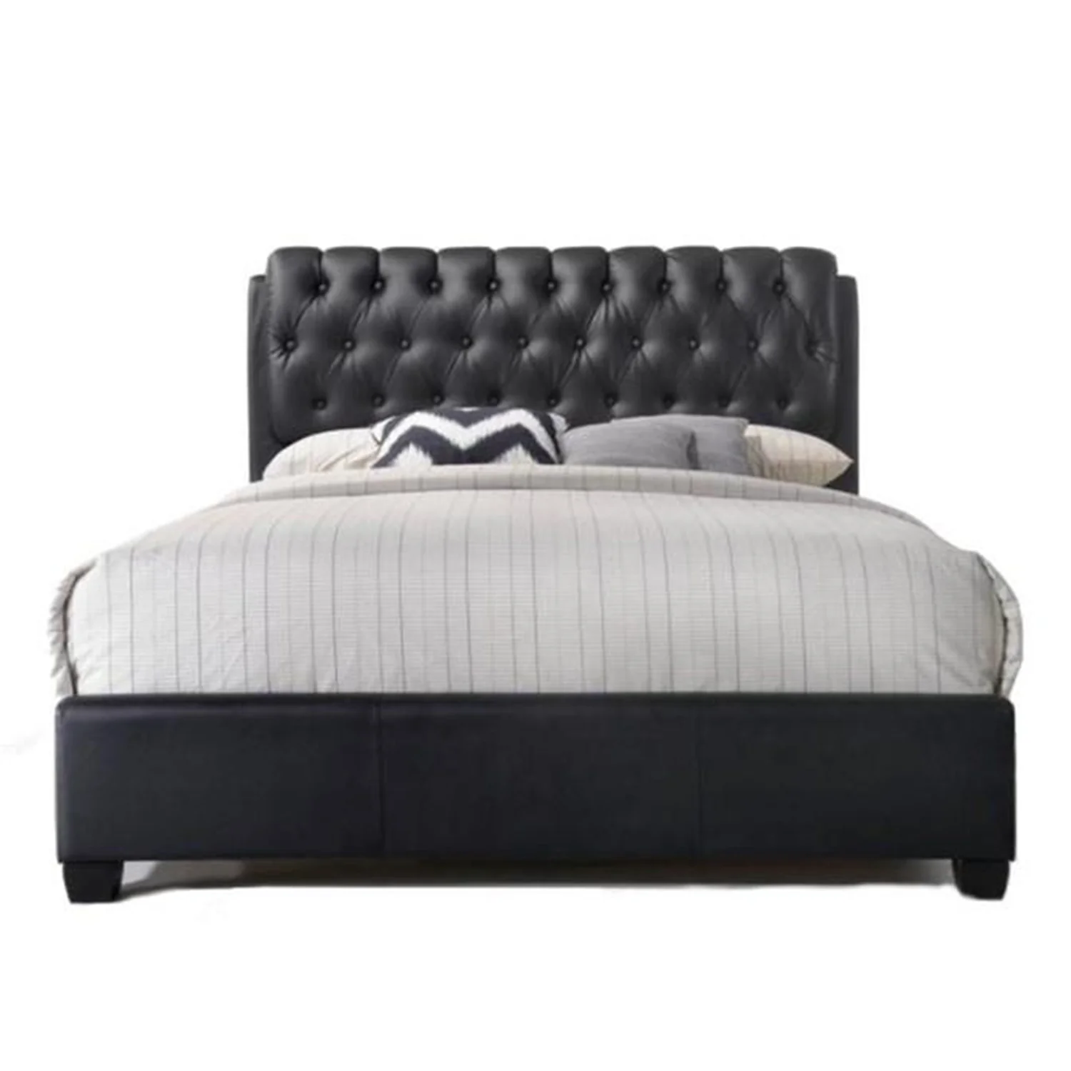 Black Pu Button Tufted King Bed By Homeroots - Image 2