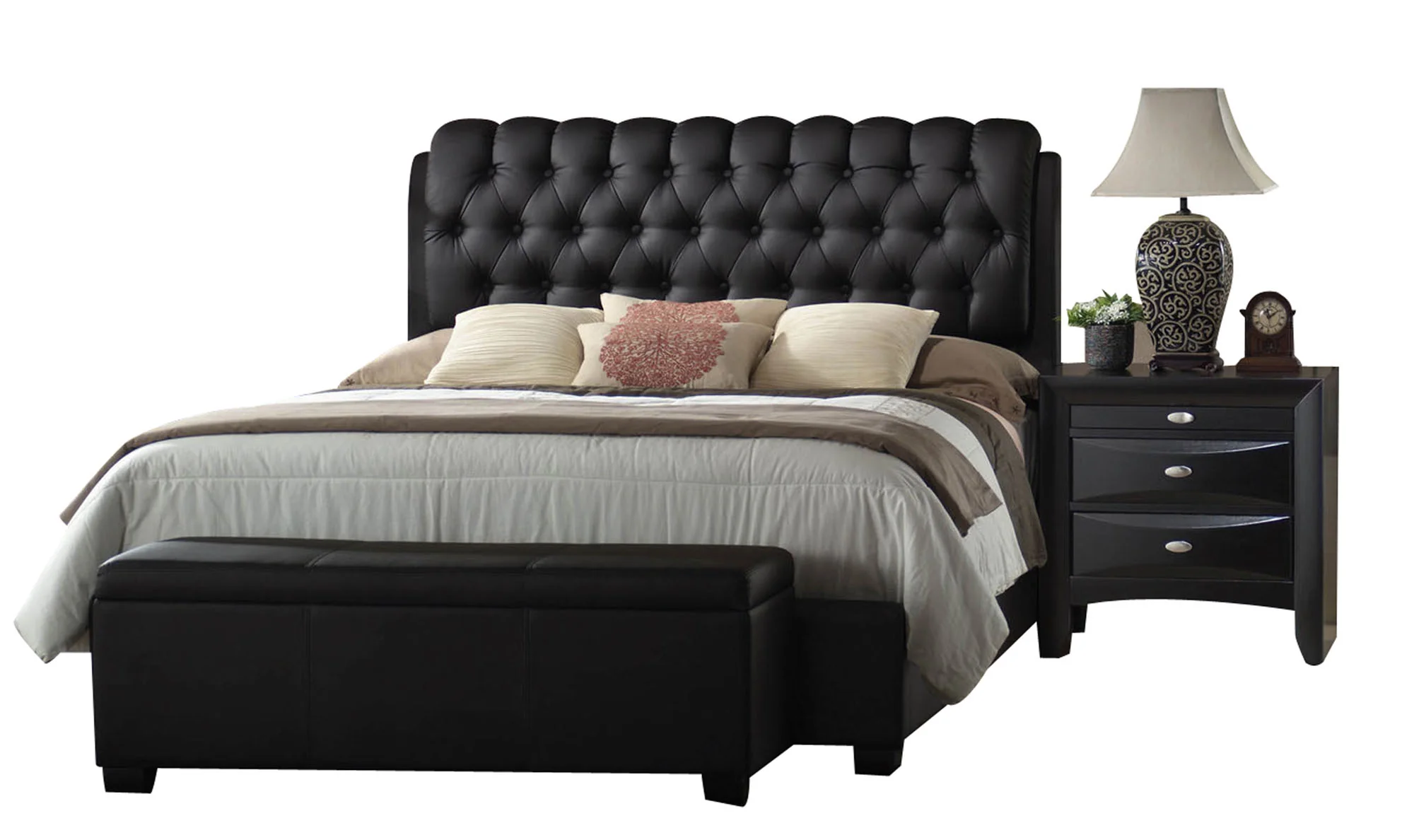 Black Pu Button Tufted Queen Bed By Homeroots - Image 3