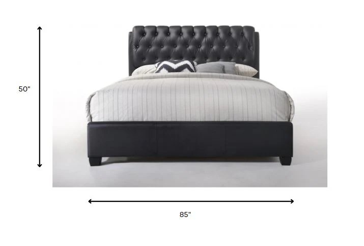 Black Pu Button Tufted Queen Bed By Homeroots - Image 5