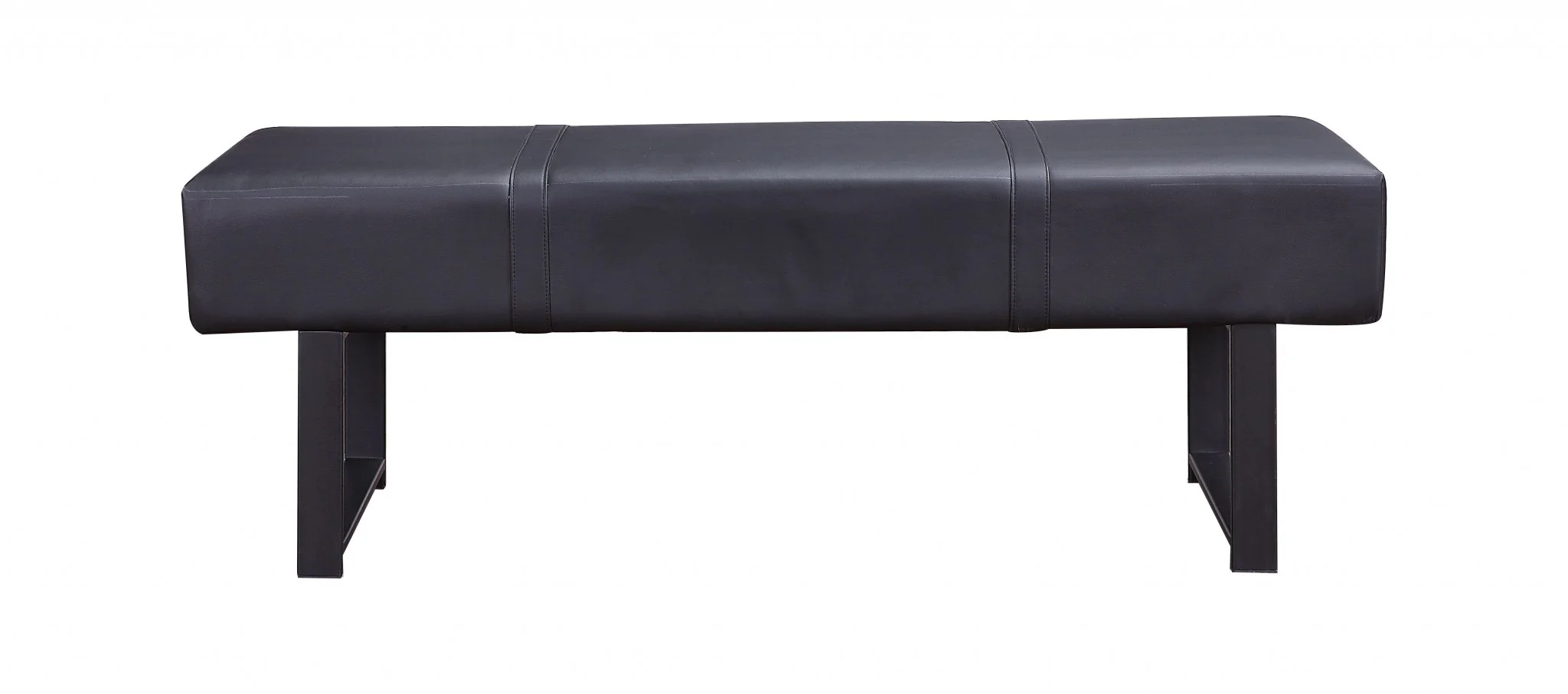 Black PU Sandy Gray Metal Upholstered Seat Engineered Seat Bench By Homeroots - Image 3