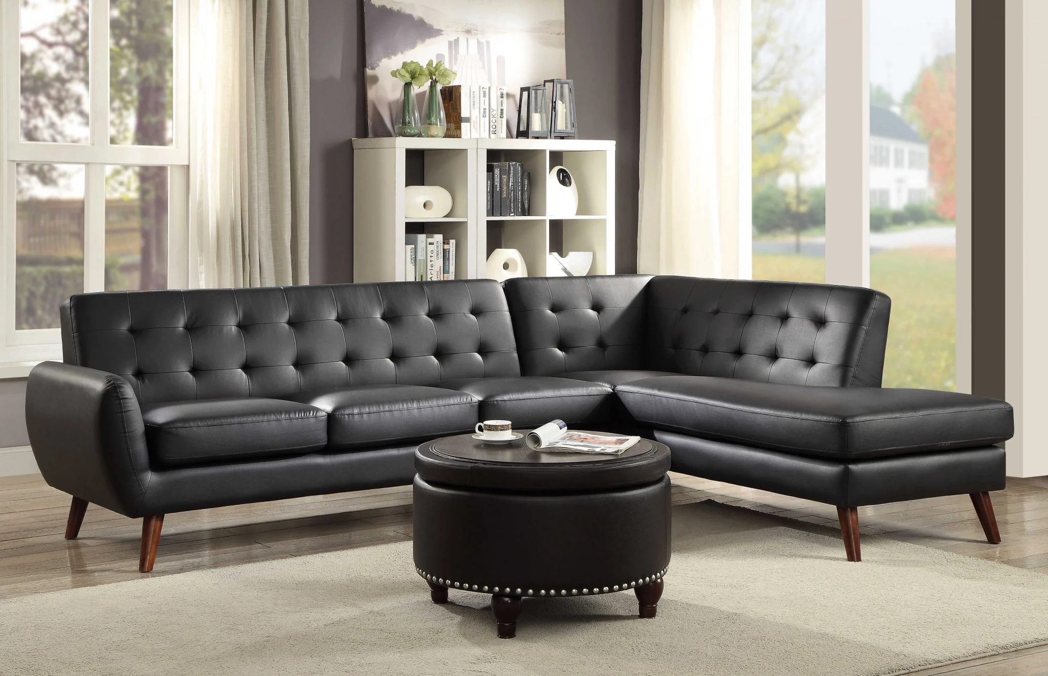 Black PU Sectional Sofa By Homeroots - Image 2