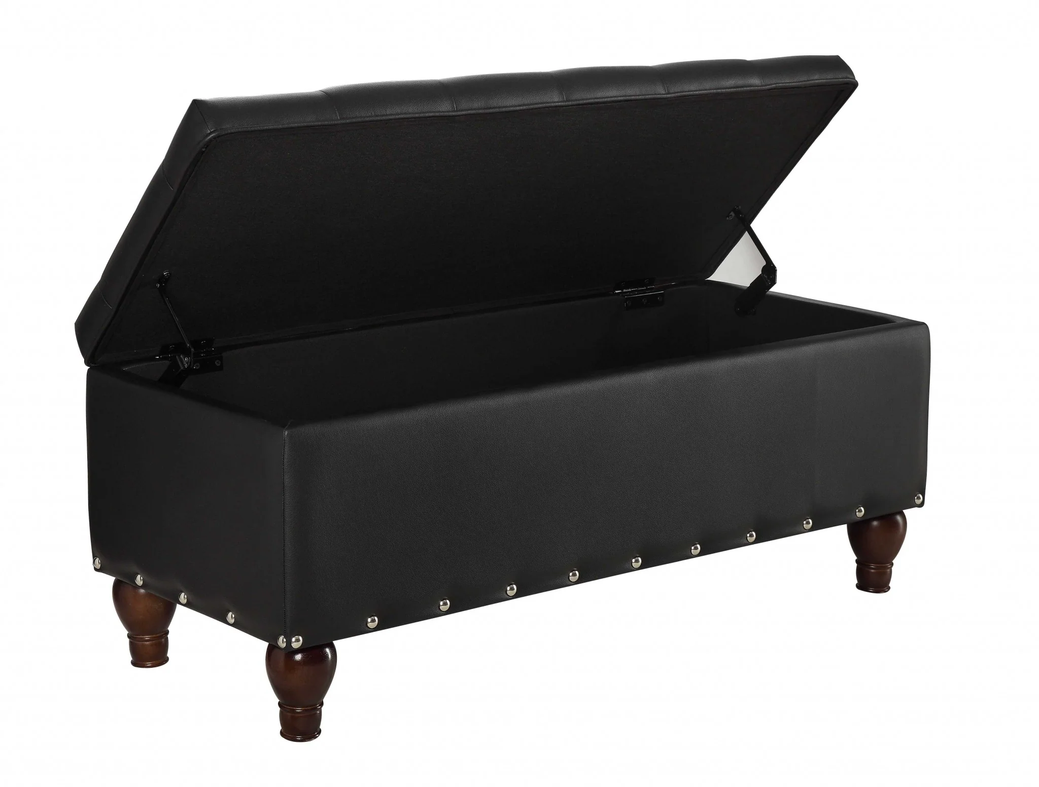 Black PU Upholstery Wood Leg Bench wStorage By Homeroots - Image 3