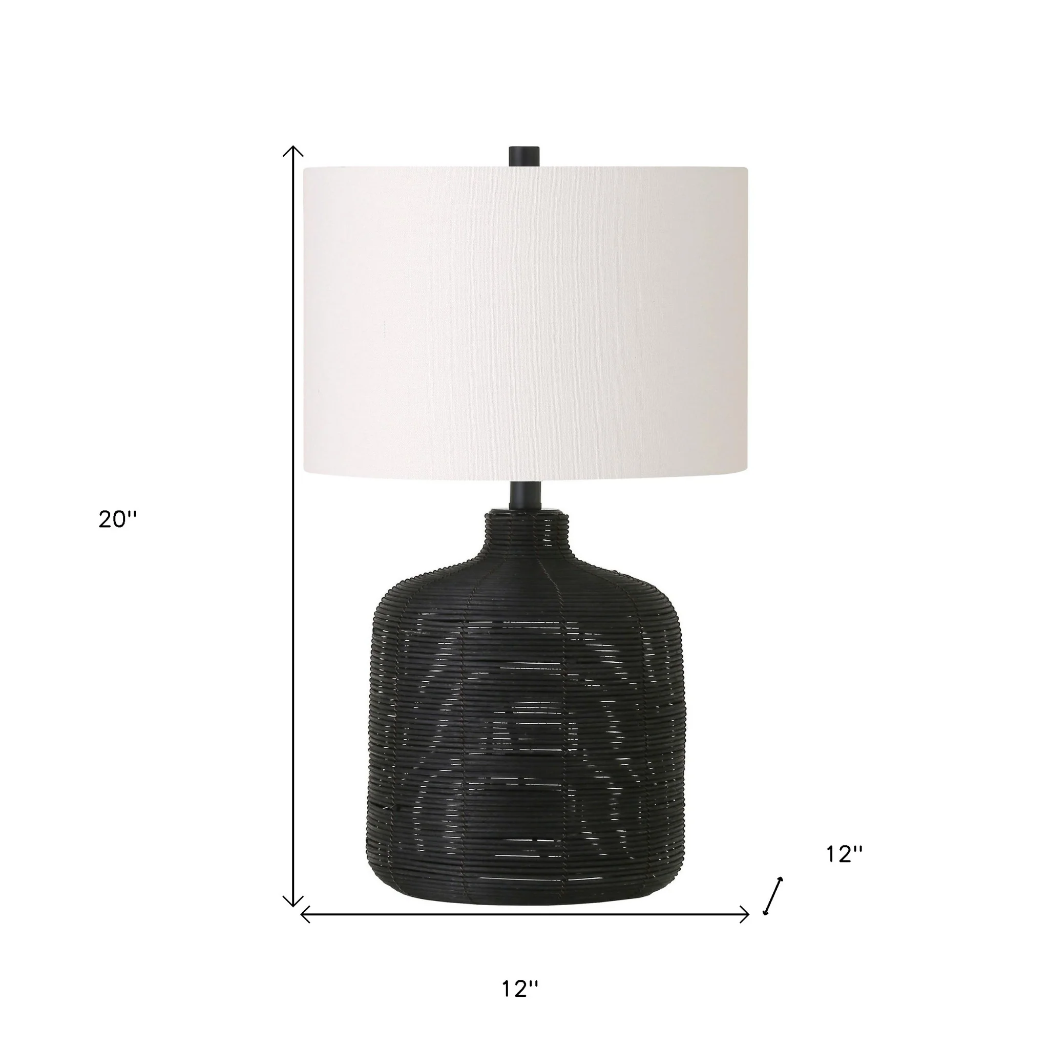 Black Rattan Table Lamp With White Drum Shade By Homeroots - Image 4