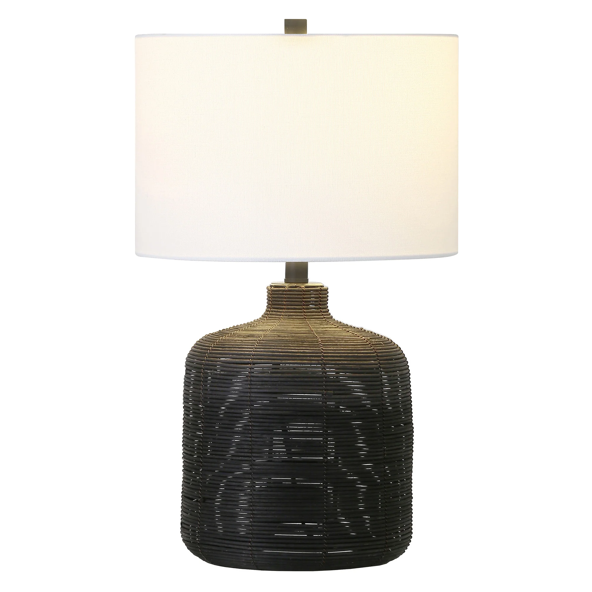 Black Rattan Table Lamp With White Drum Shade By Homeroots - Image 7