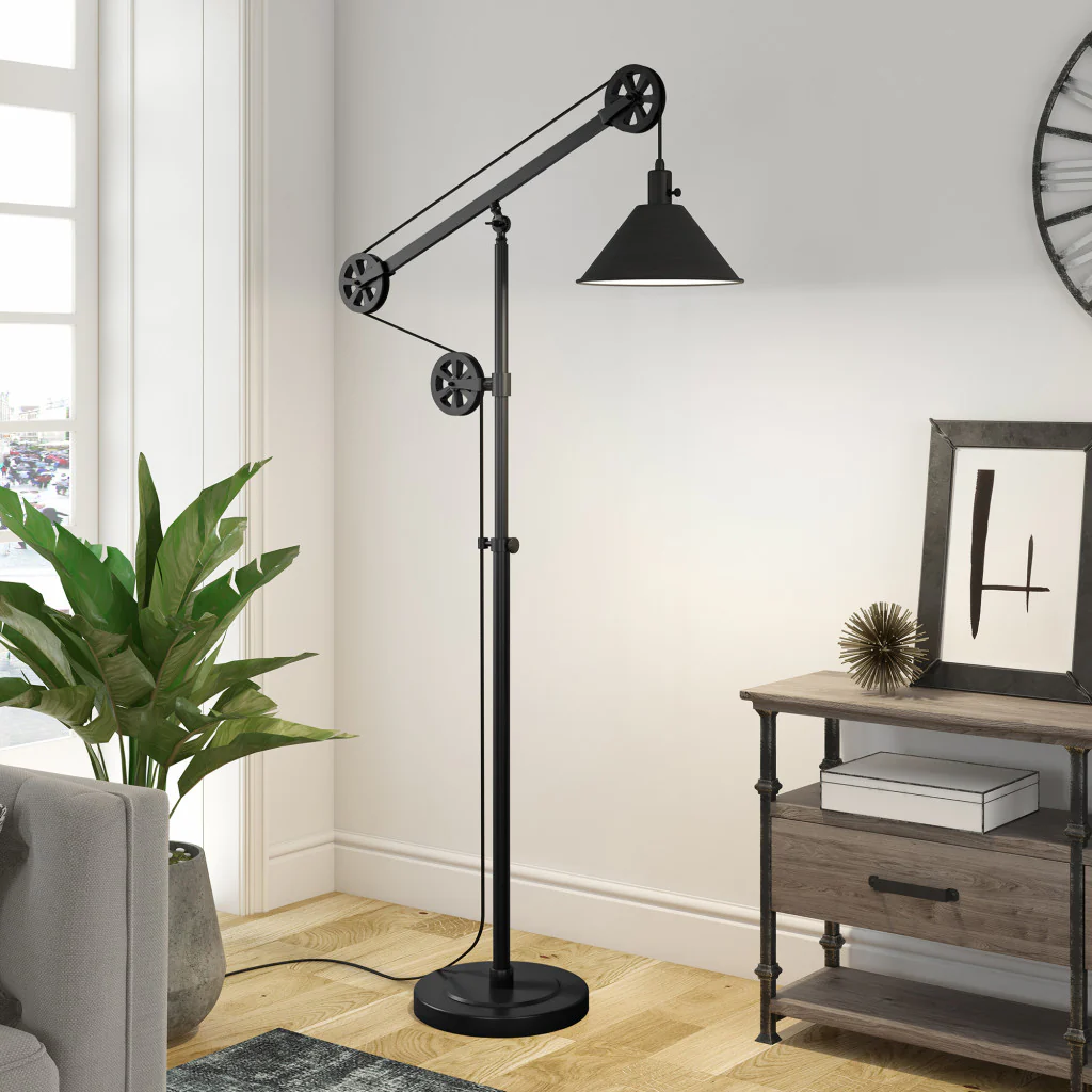 Black Reading Floor Lamp With Black Cone Shade By Homeroots - Image 2