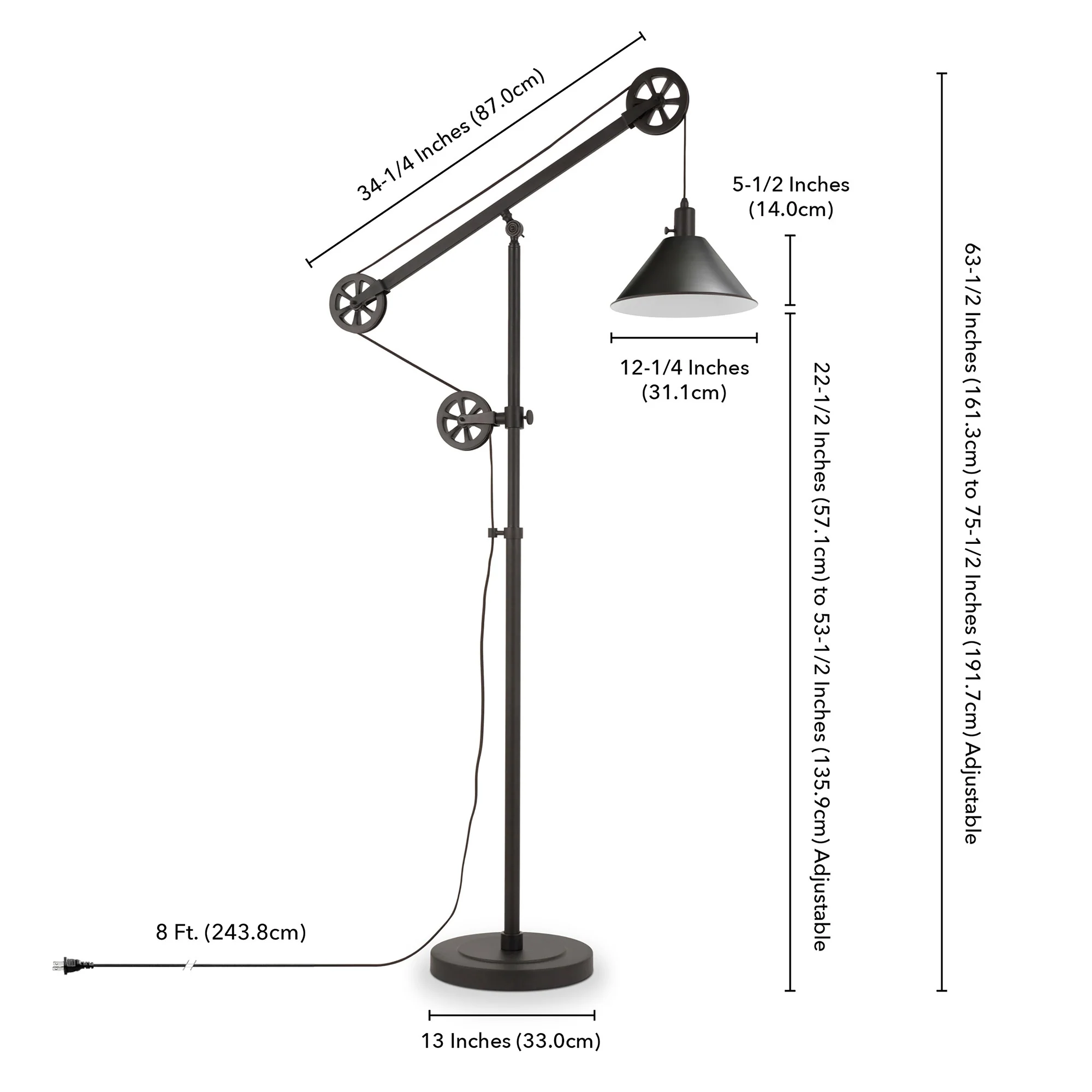 Black Reading Floor Lamp With Black Cone Shade By Homeroots - Image 7