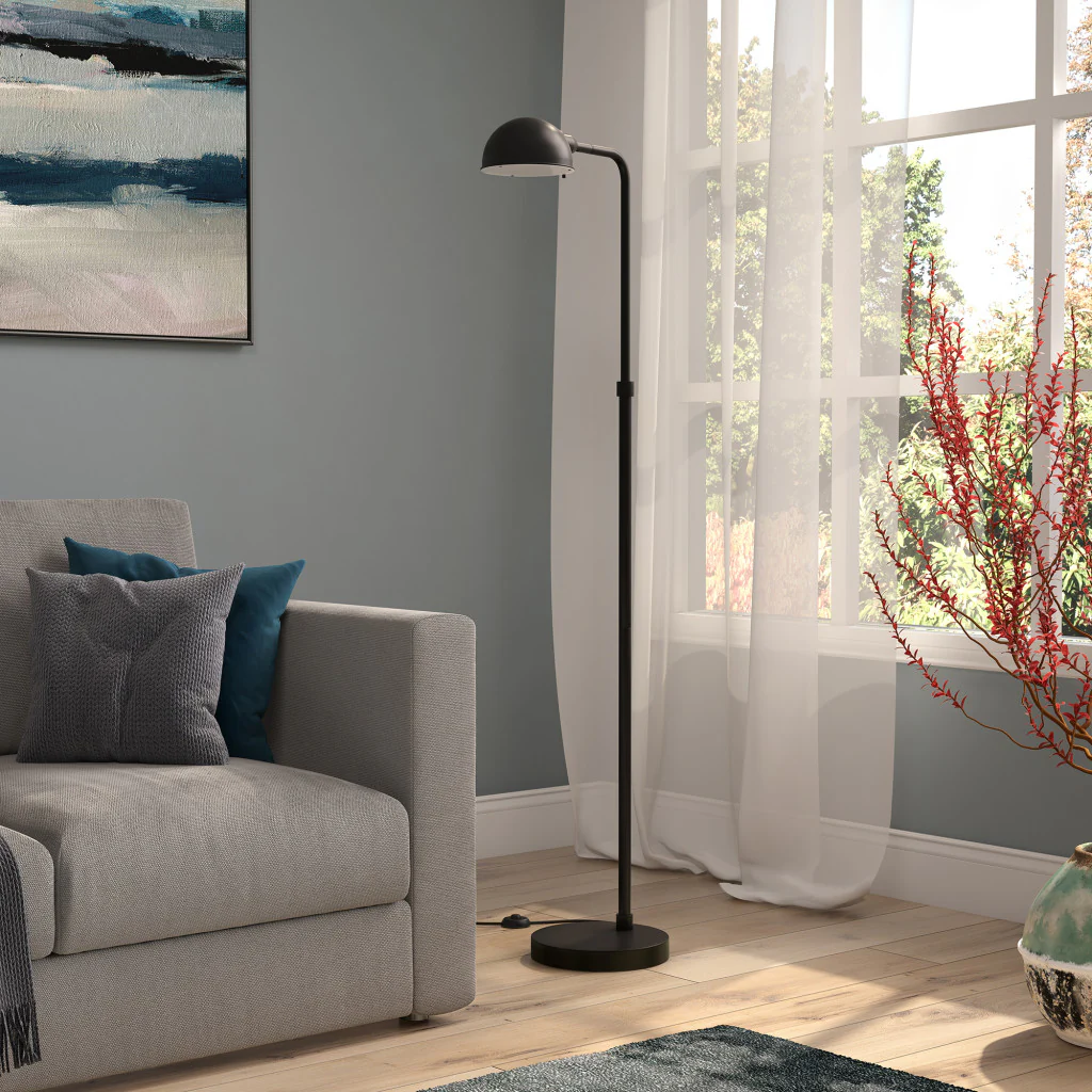 Black Reading Floor Lamp With Black Dome Shade By Homeroots - Image 4