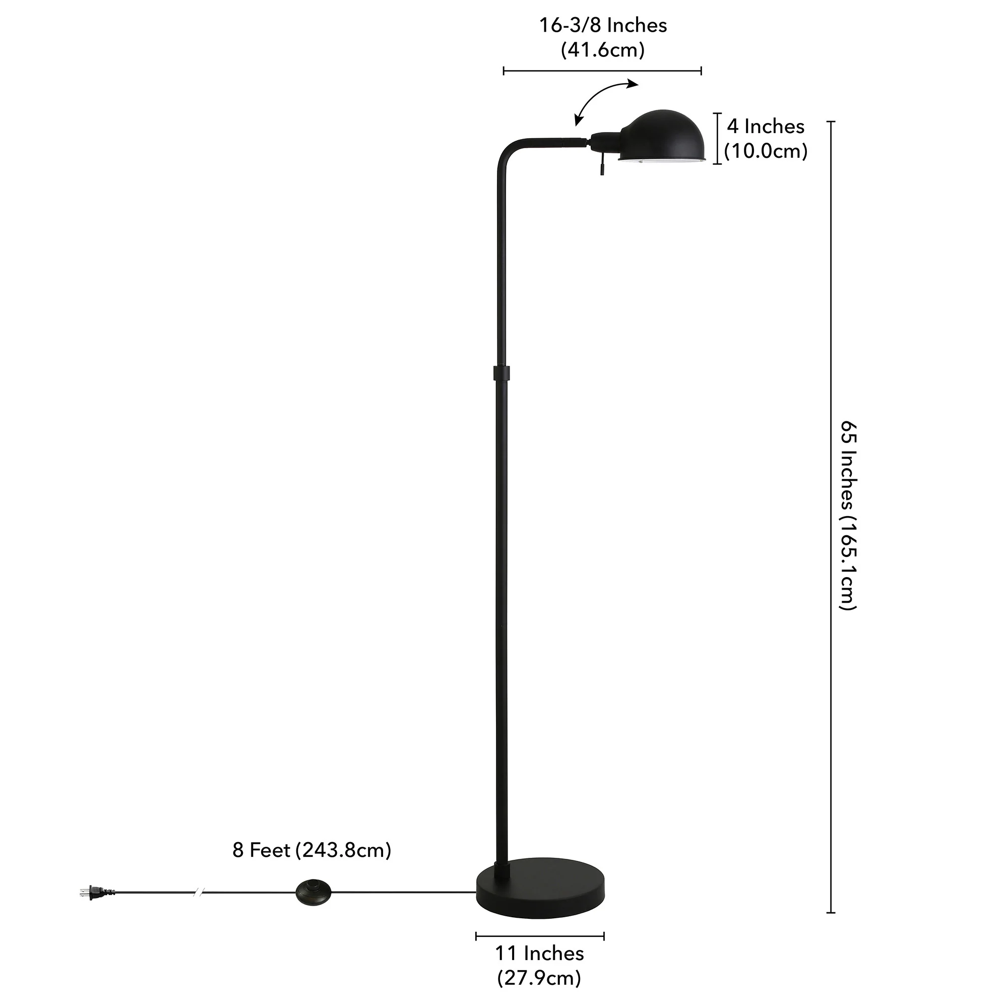 Black Reading Floor Lamp With Black Dome Shade By Homeroots - Image 6