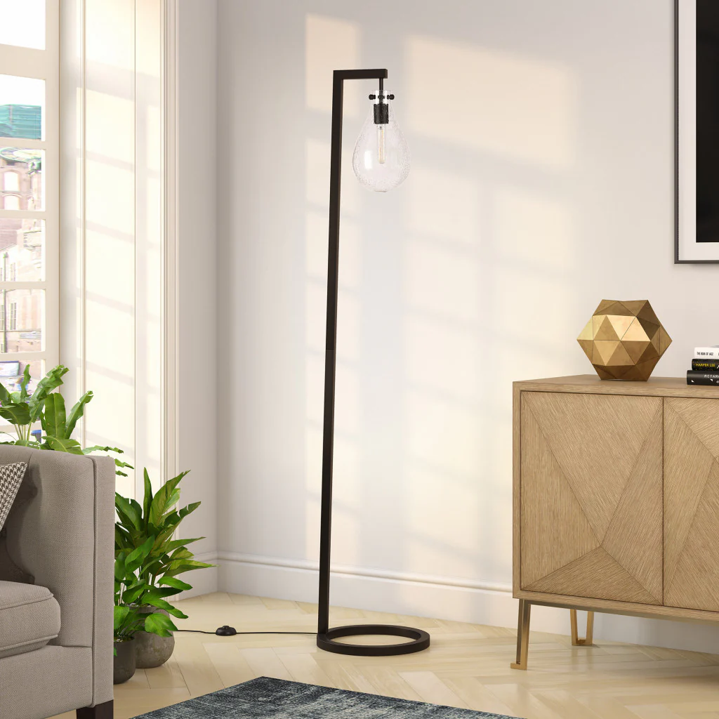 Black Reading Floor Lamp With Clear Seeded Glass Empire Shade By Homeroots - Image 5