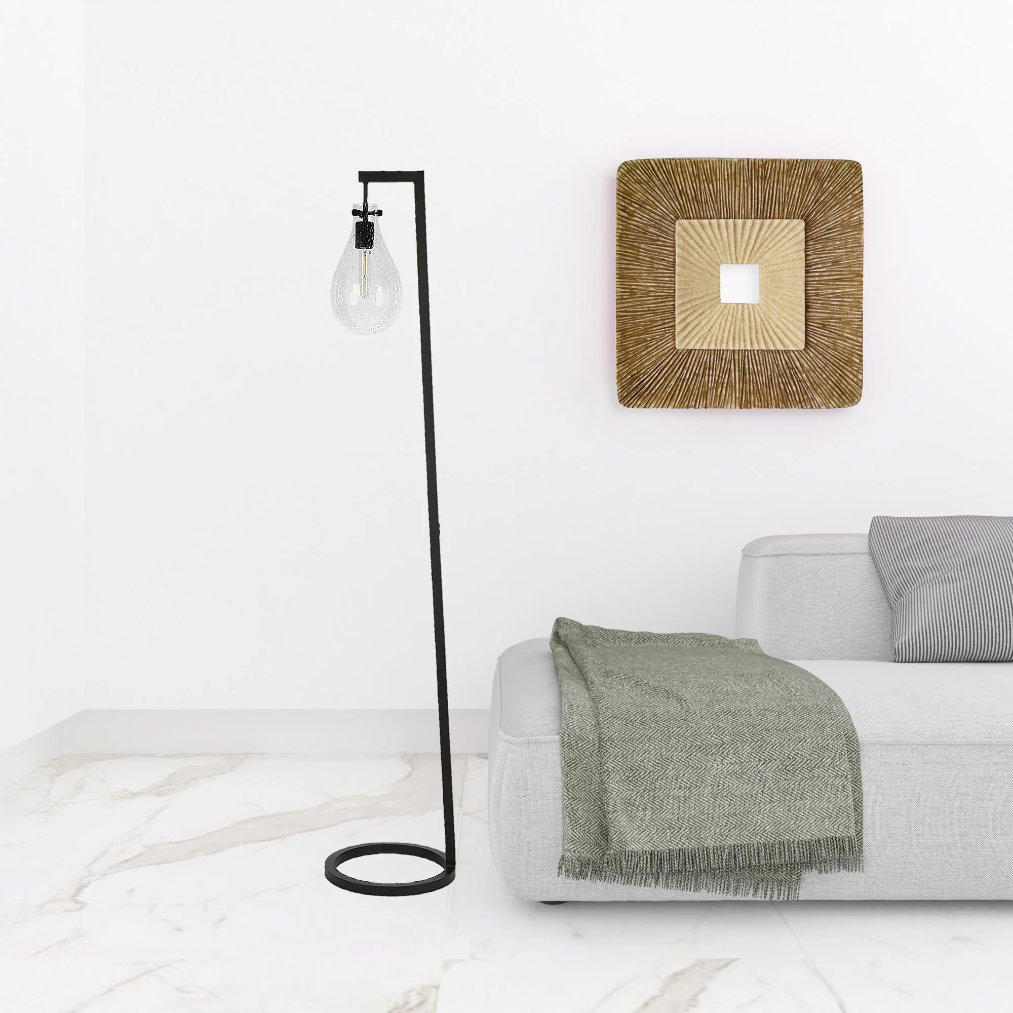 Black Reading Floor Lamp With Clear Seeded Glass Empire Shade By Homeroots - Image 7