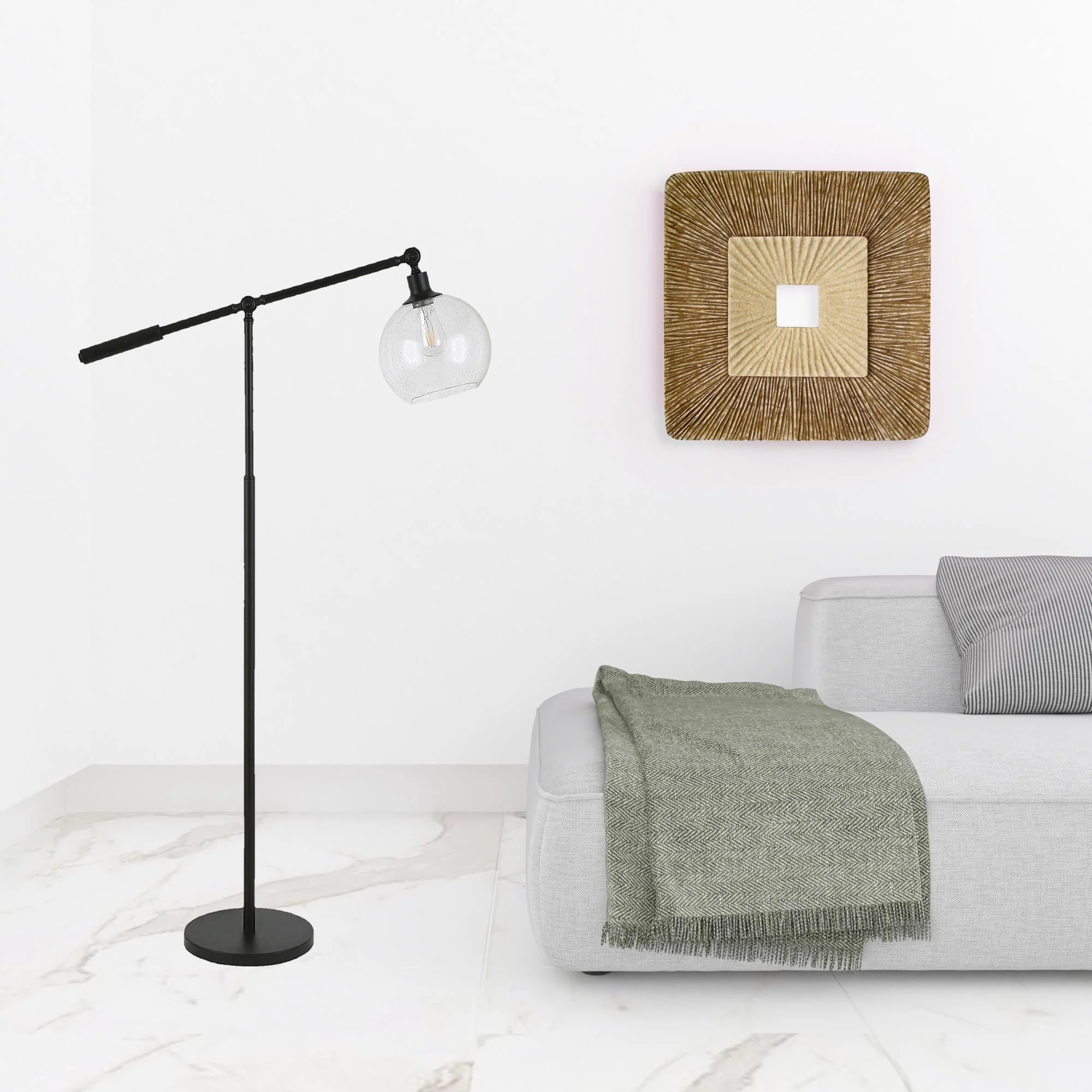 Black Reading Floor Lamp With Clear Seeded Glass Globe Shade By Homeroots - Image 2