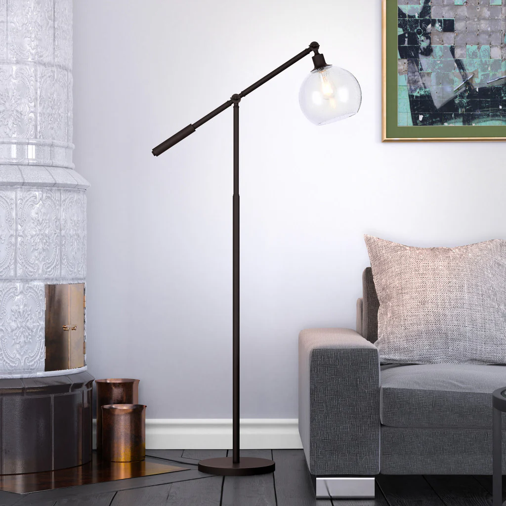 Black Reading Floor Lamp With Clear Seeded Glass Globe Shade By Homeroots - Image 5