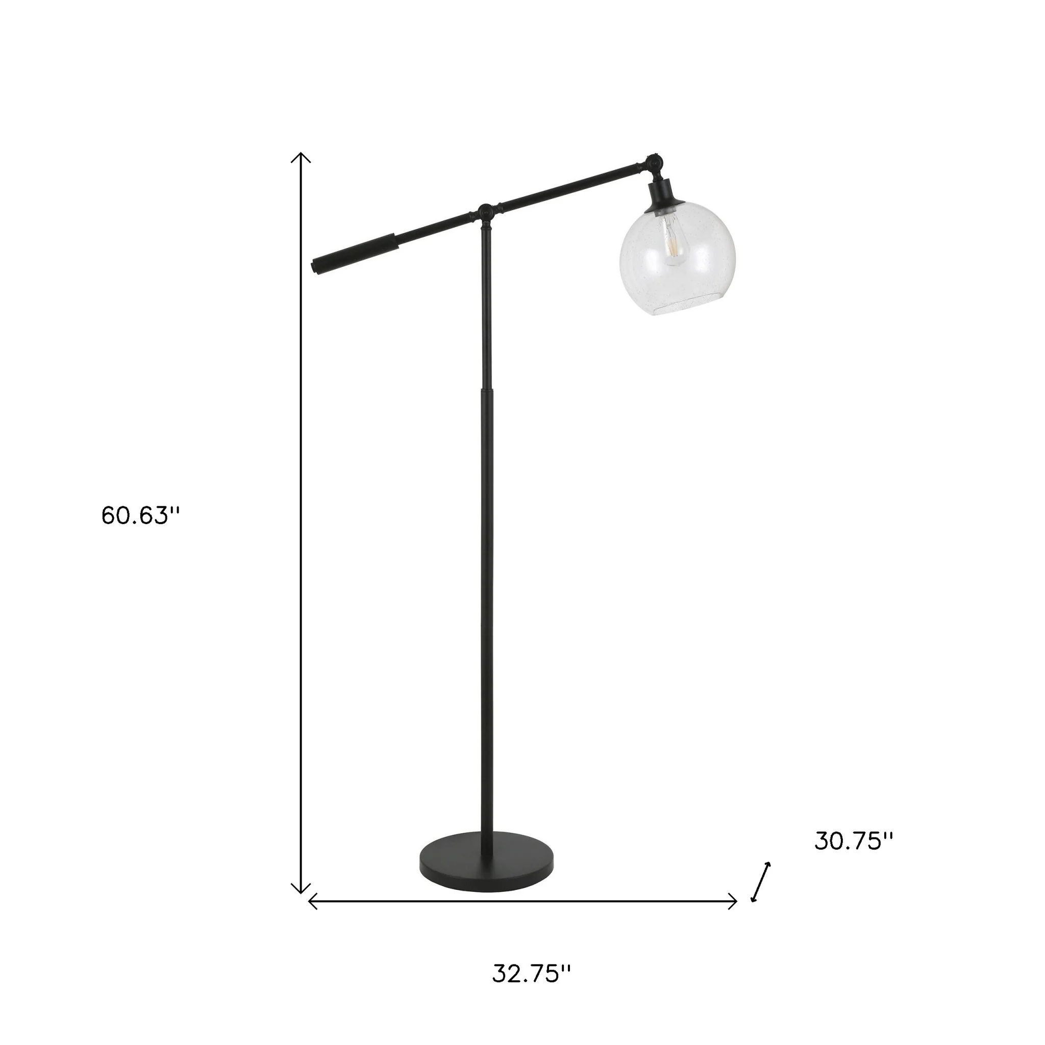 Black Reading Floor Lamp With Clear Seeded Glass Globe Shade By Homeroots - Image 6
