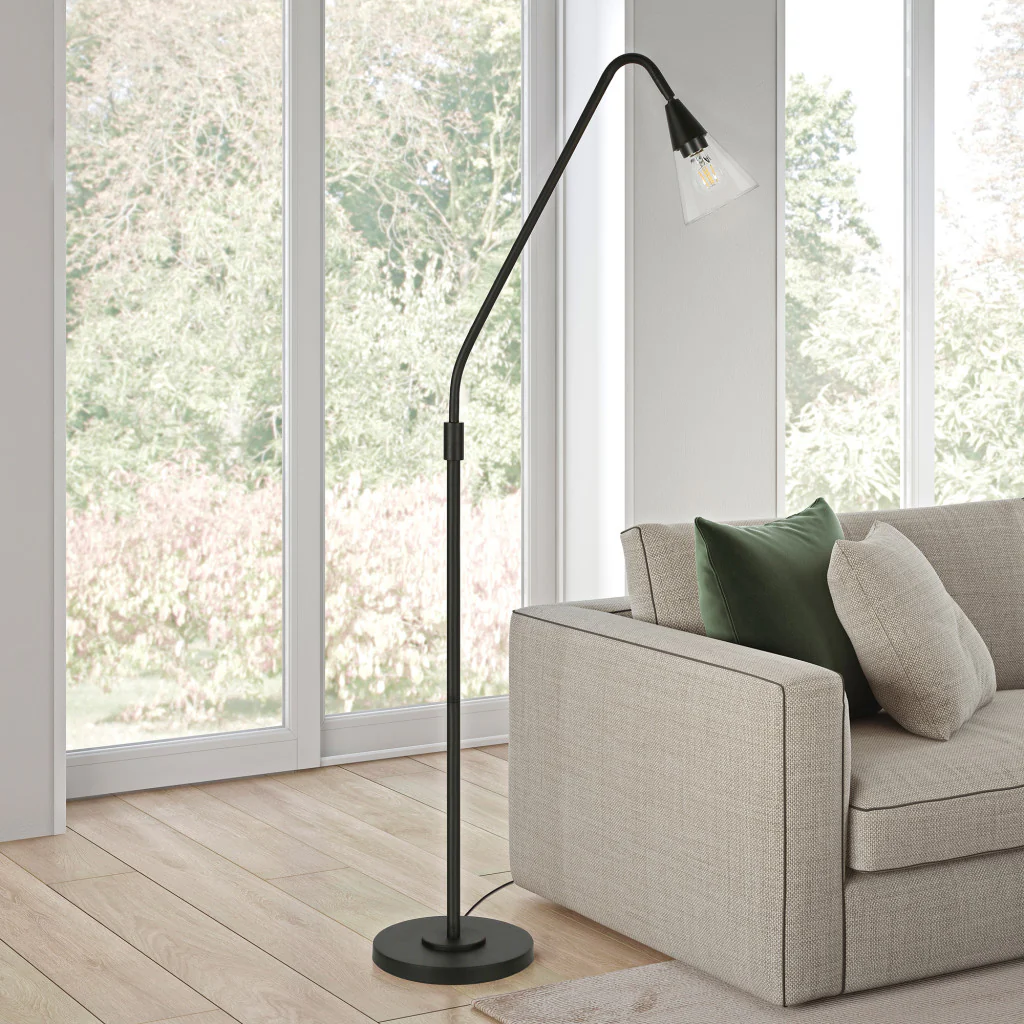 Black Reading Floor Lamp With Clear Transparent Glass Dome Shade By Homeroots - Image 6