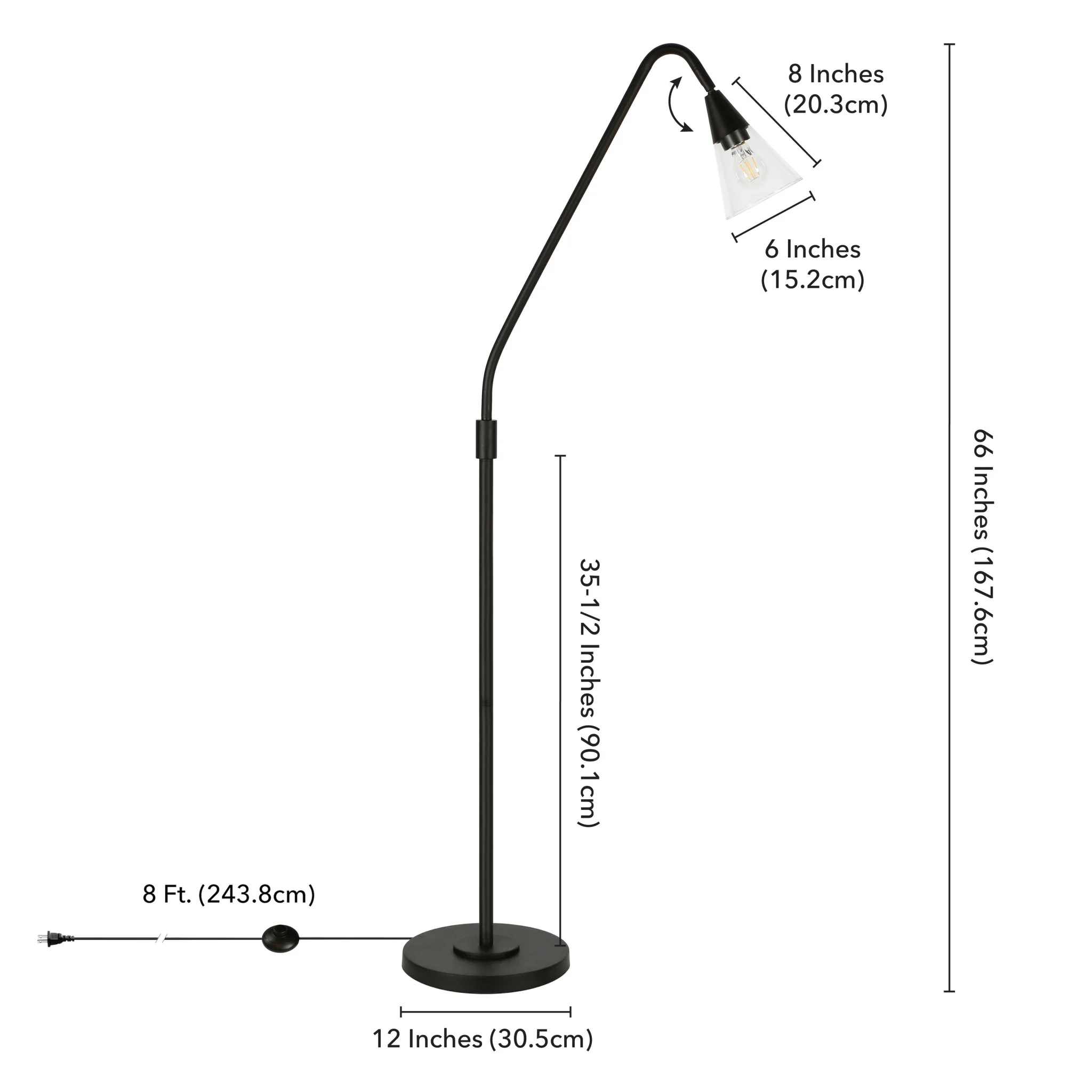Black Reading Floor Lamp With Clear Transparent Glass Dome Shade By Homeroots - Image 8