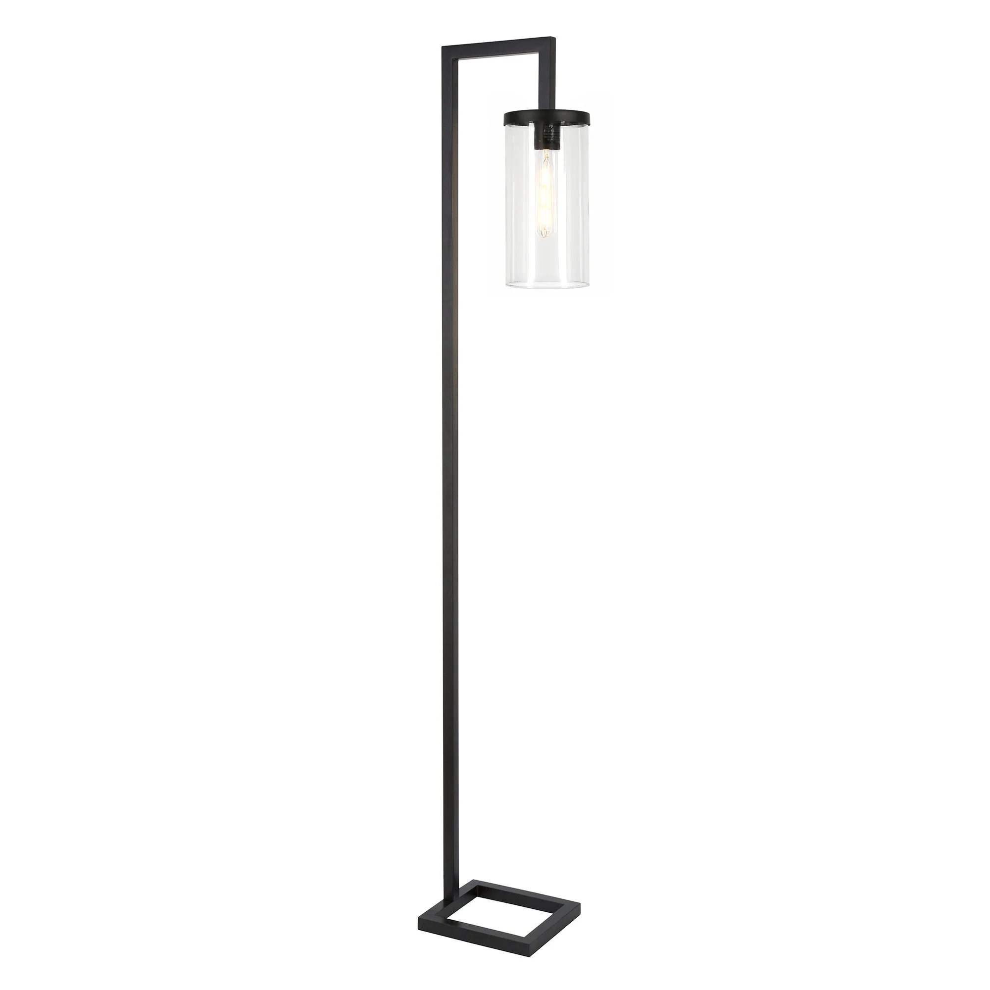 Black Reading Floor Lamp With Clear Transparent Glass Drum Shade By Homeroots - Image 2