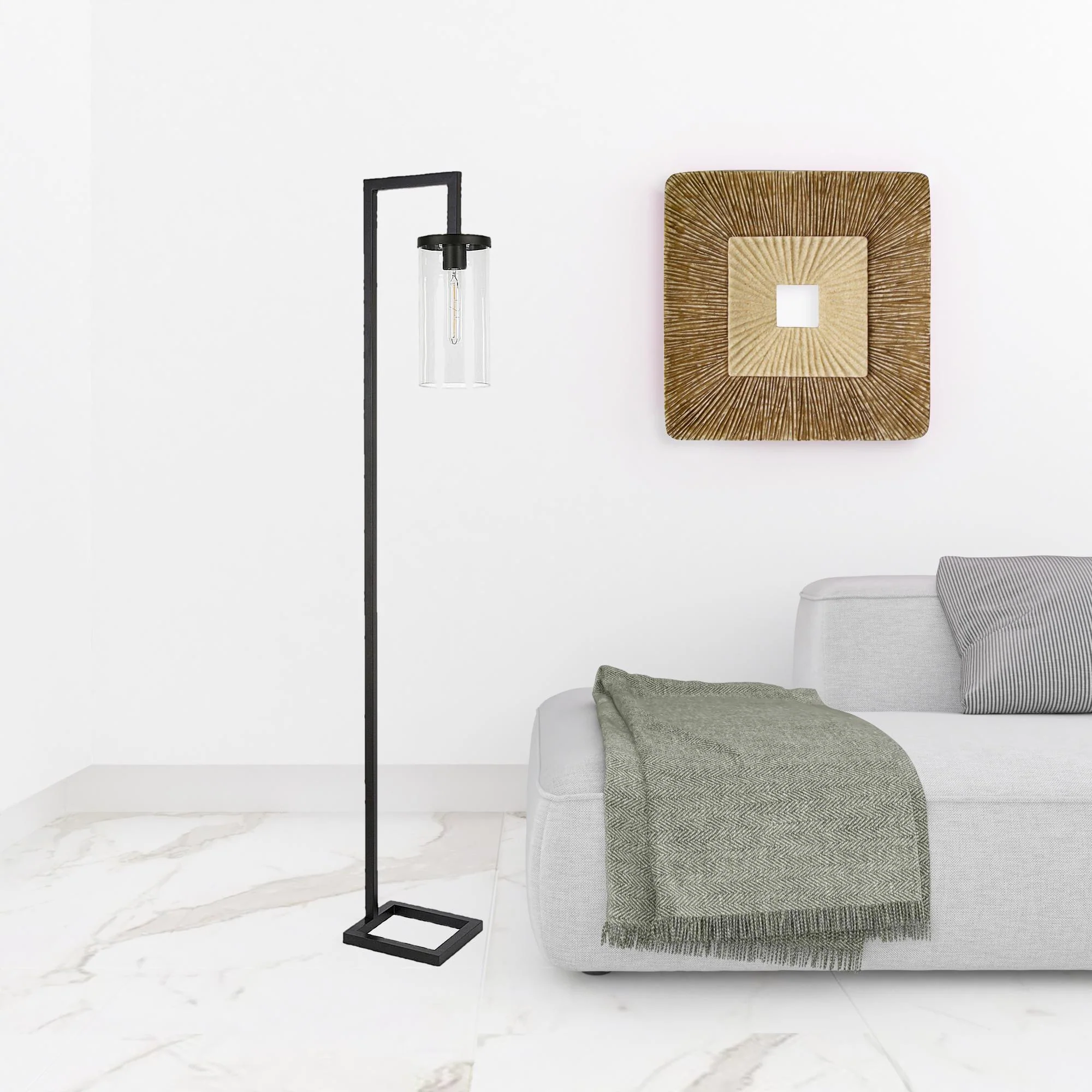 Black Reading Floor Lamp With Clear Transparent Glass Drum Shade By Homeroots - Image 3