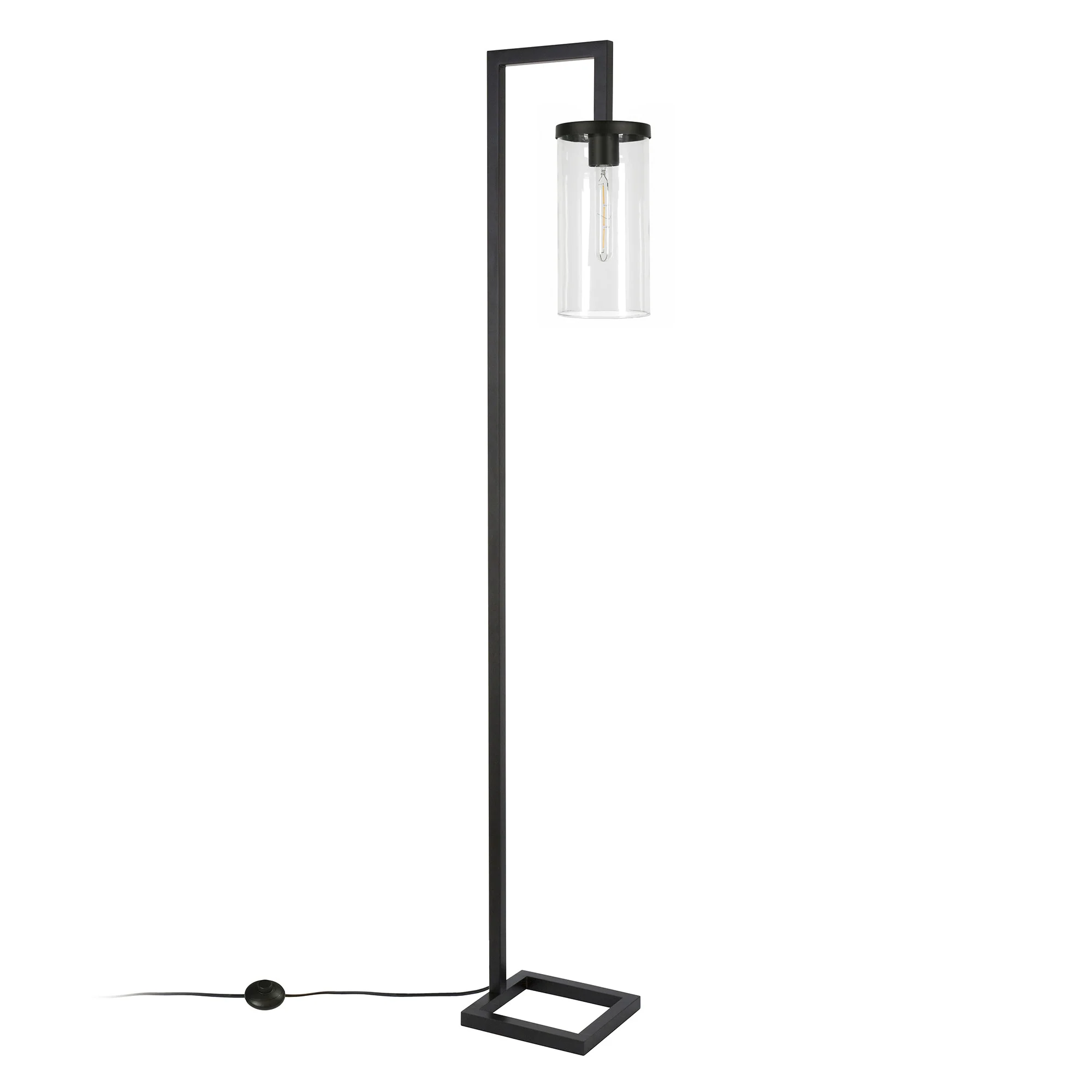 Black Reading Floor Lamp With Clear Transparent Glass Drum Shade By Homeroots - Image 6