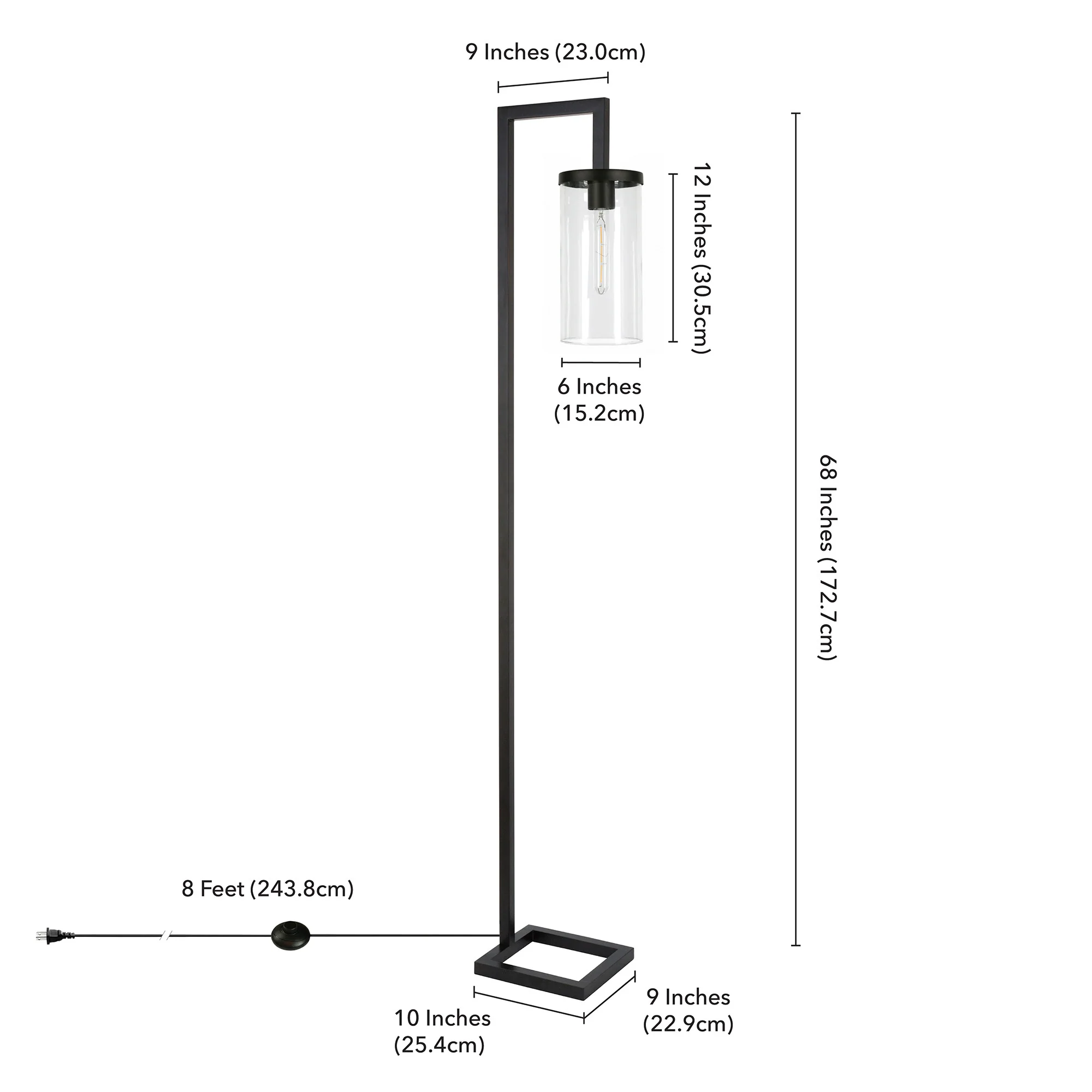 Black Reading Floor Lamp With Clear Transparent Glass Drum Shade By Homeroots - Image 7