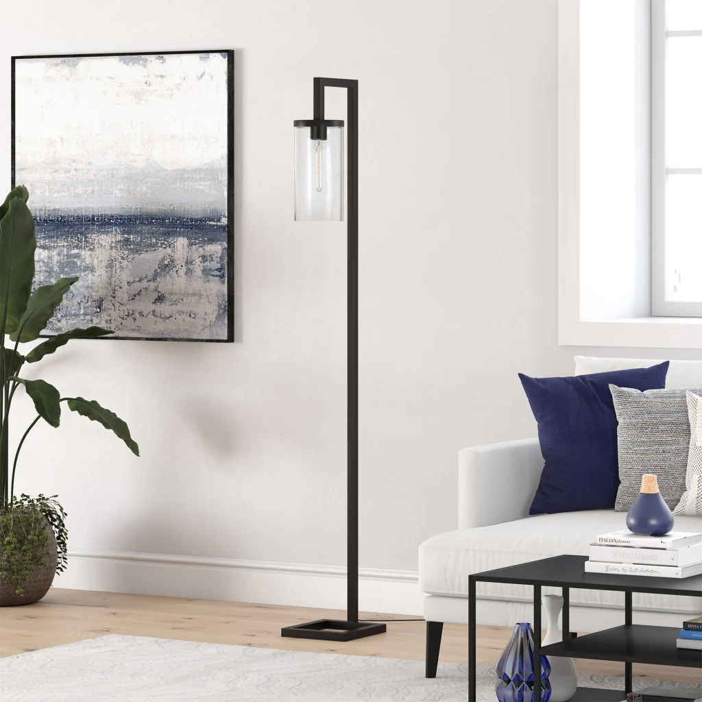 Black Reading Floor Lamp With Clear Transparent Glass Drum Shade By Homeroots - Image 8