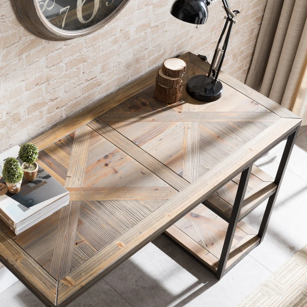 Black Reclaimed Wood Writing Desk By Homeroots - Image 2