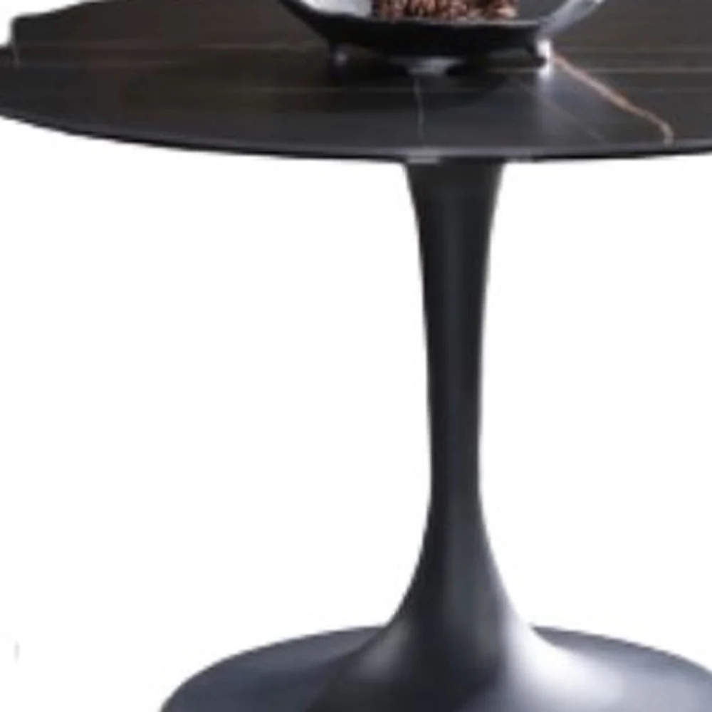 Black Rounded Ceramic And Metal Pedestal Base Dining Table By Homeroots - Image 3