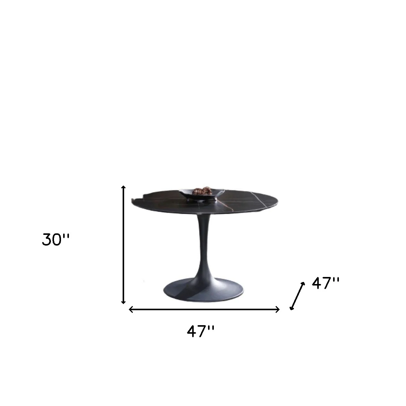 Black Rounded Ceramic And Metal Pedestal Base Dining Table By Homeroots - Image 4