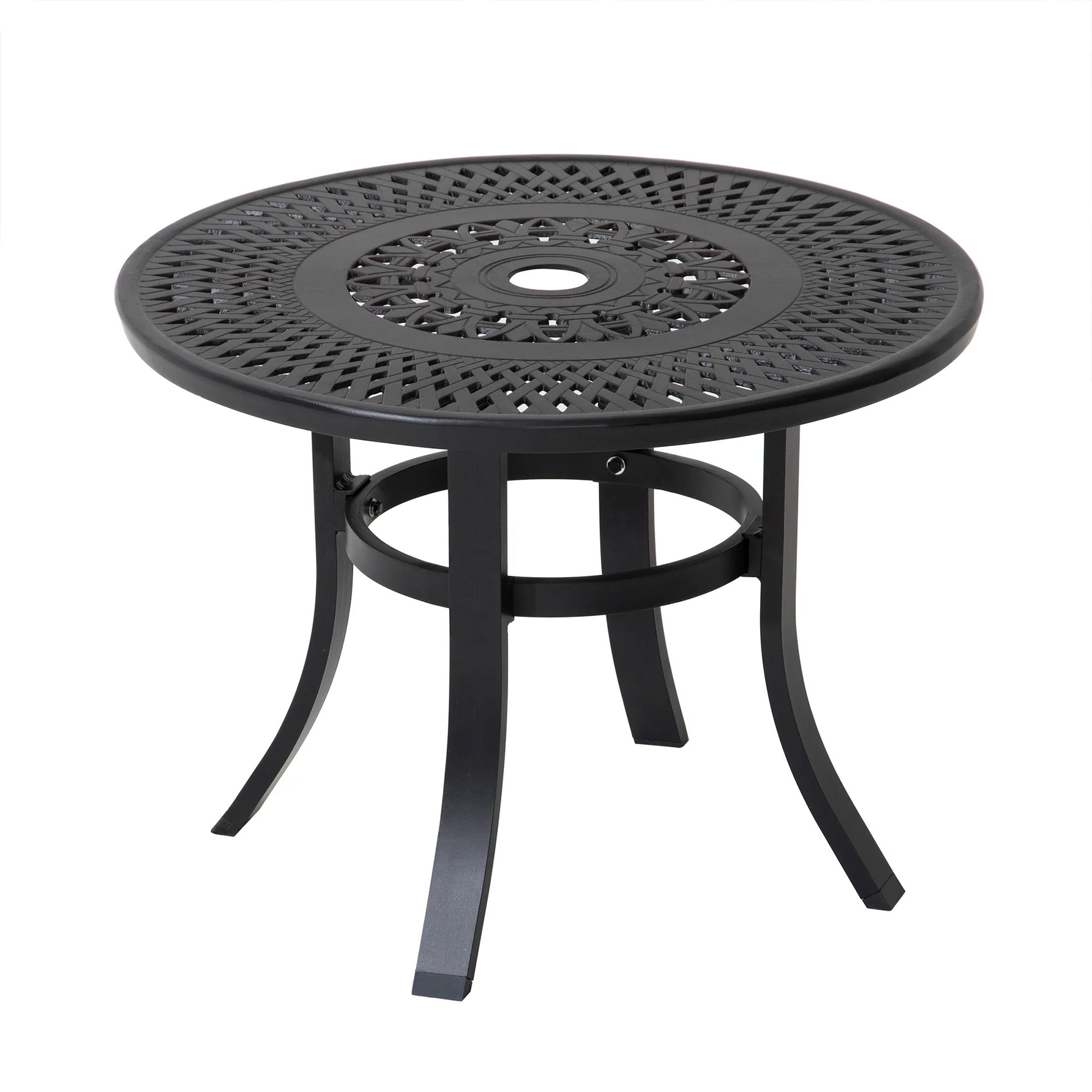 Black Rounded Metal Outdoor Bistro Table With Umbrella Hole By Homeroots - Image 2