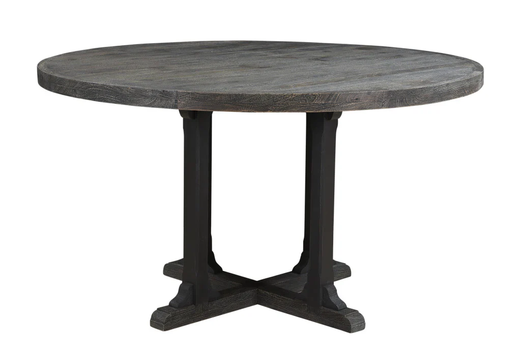 Black Rounded Solid Wood Pedestal Base Dining Table By Homeroots - Image 4