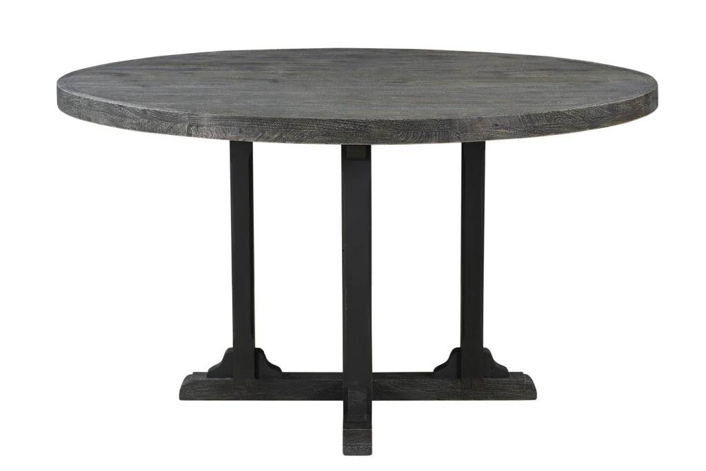 Black Rounded Solid Wood Pedestal Base Dining Table By Homeroots - Image 8