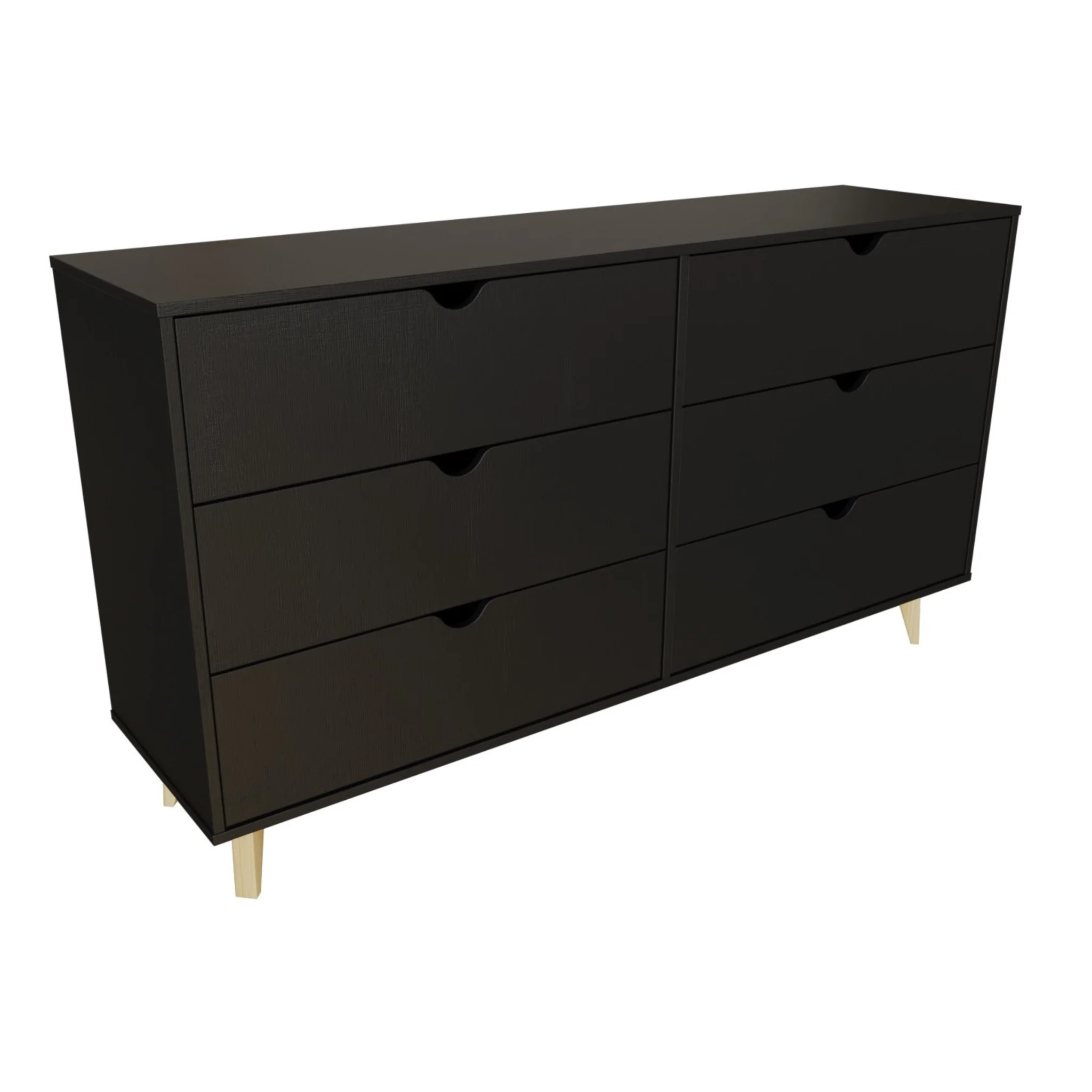 Black Scoop Handle Six Drawer Double Dresser By Homeroots - Image 3