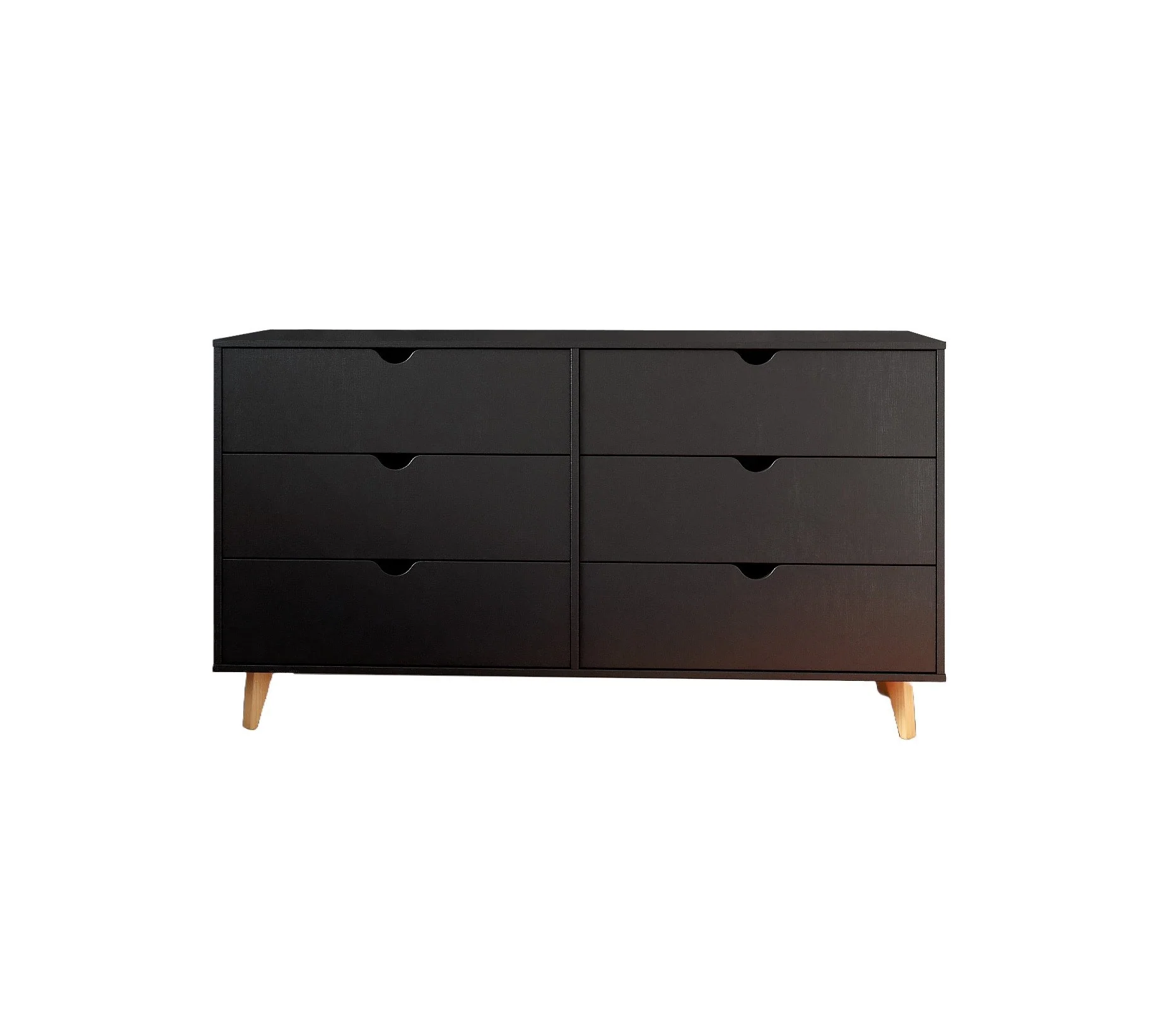 Black Scoop Handle Six Drawer Double Dresser By Homeroots - Image 4