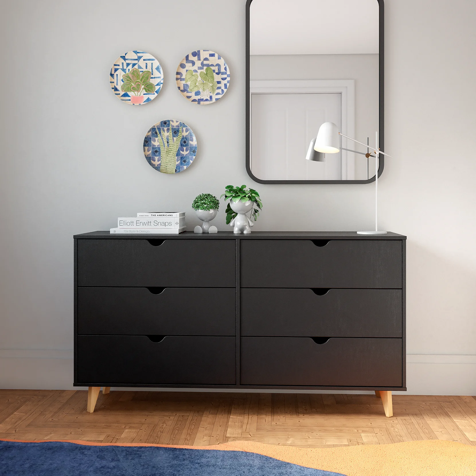Black Scoop Handle Six Drawer Double Dresser By Homeroots - Image 5