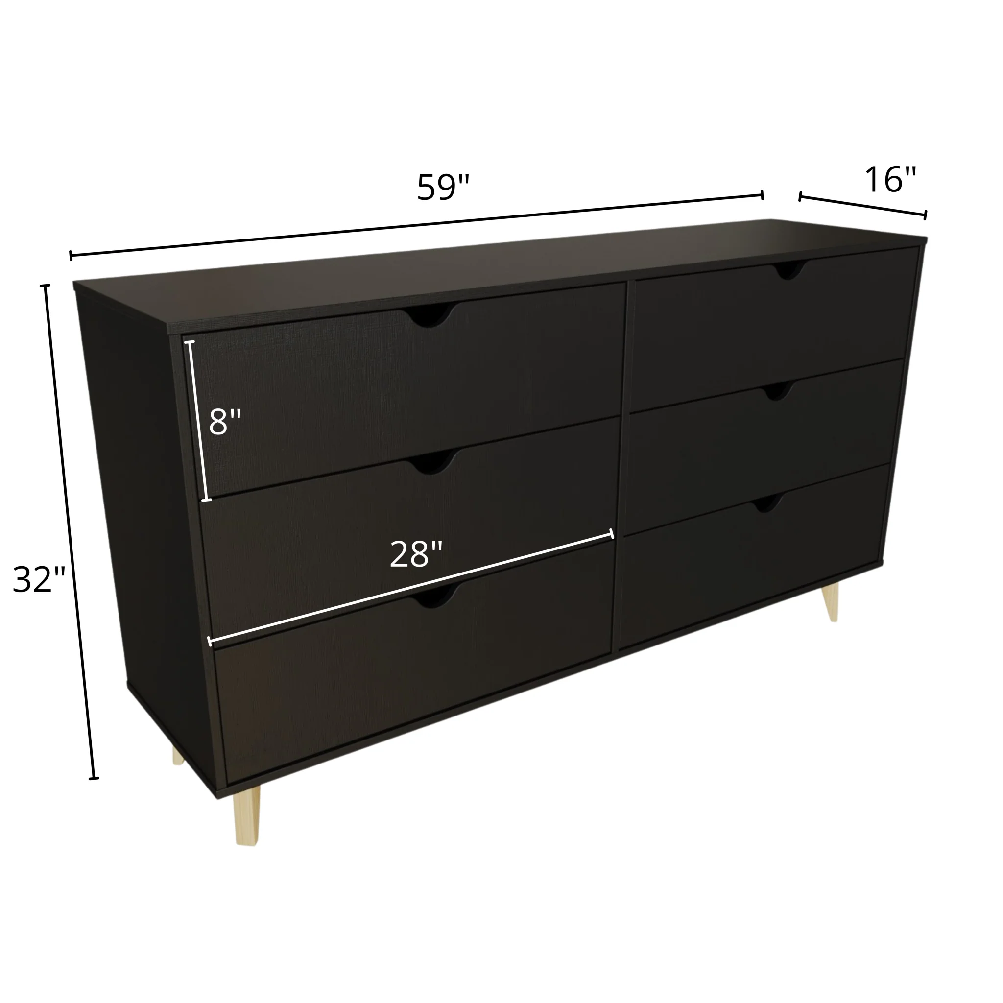 Black Scoop Handle Six Drawer Double Dresser By Homeroots - Image 8