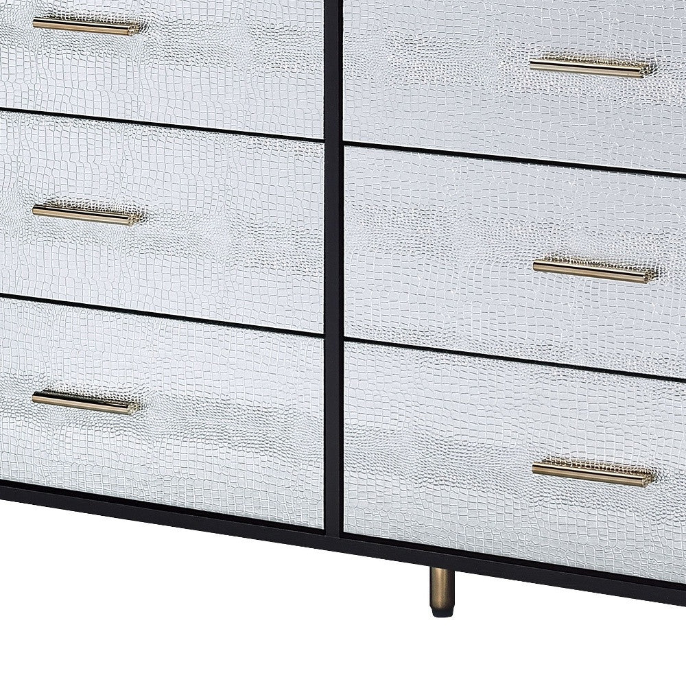 Black Silver and Gold Faux Croc Design Six Drawer Double Dresser By Homeroots - Image 3