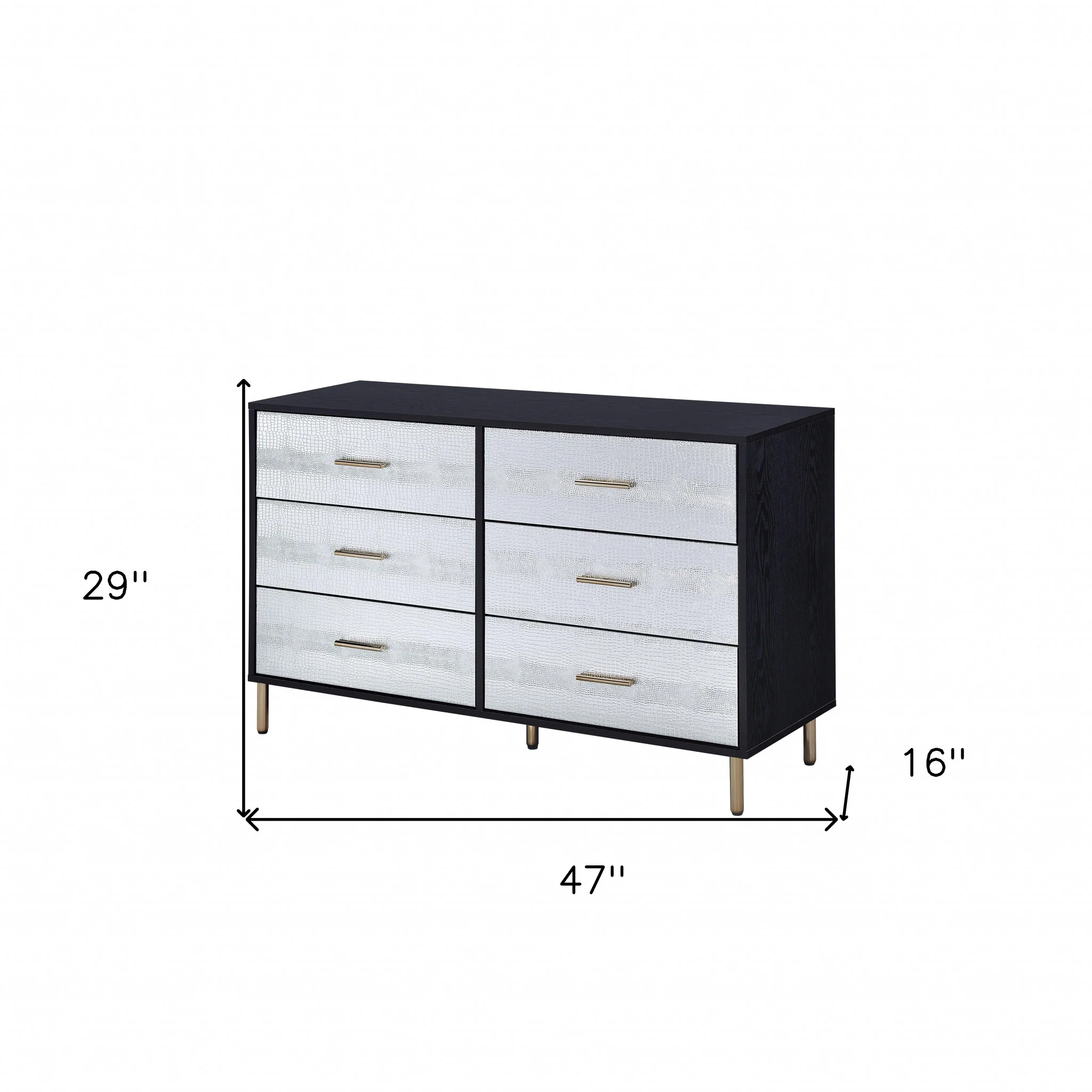 Black Silver and Gold Faux Croc Design Six Drawer Double Dresser By Homeroots - Image 4