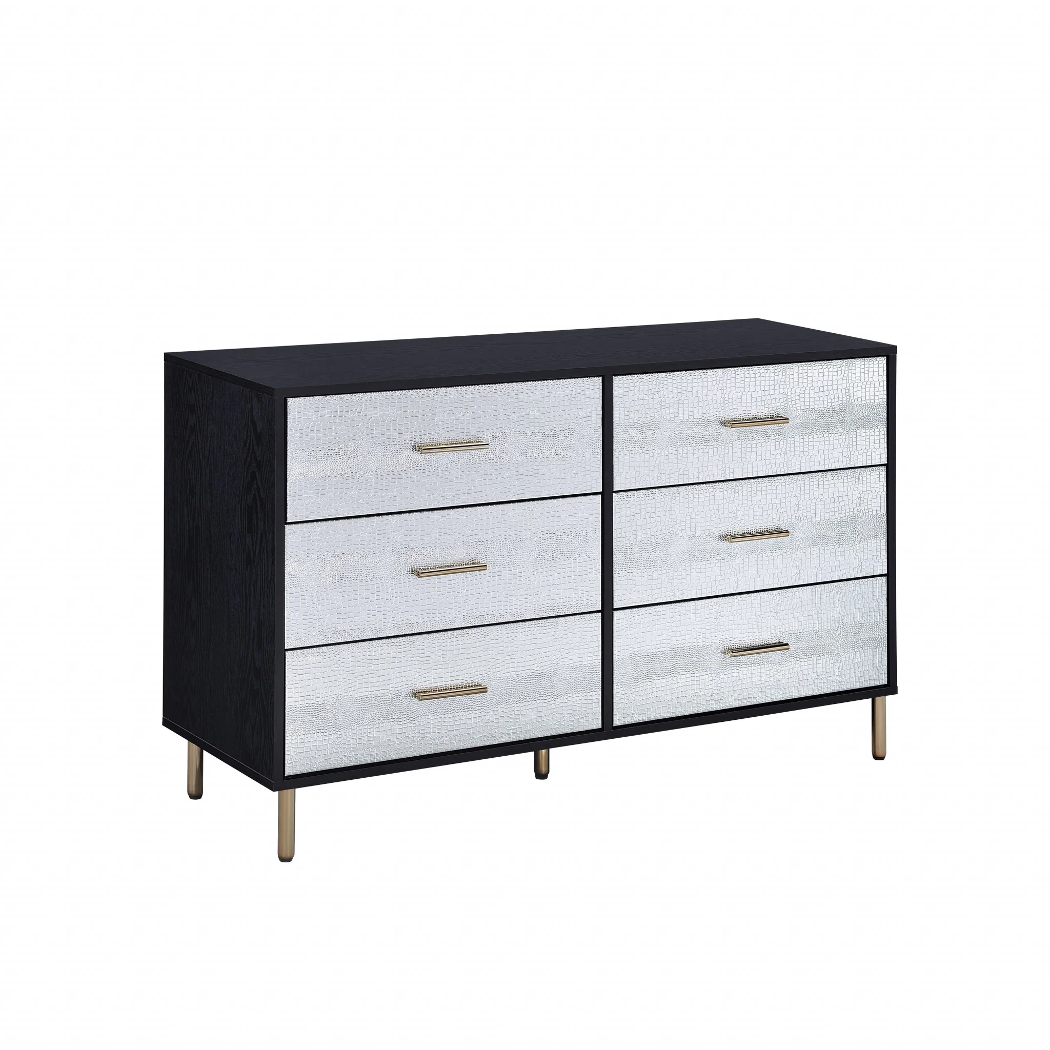 Black Silver and Gold Faux Croc Design Six Drawer Double Dresser By Homeroots - Image 5