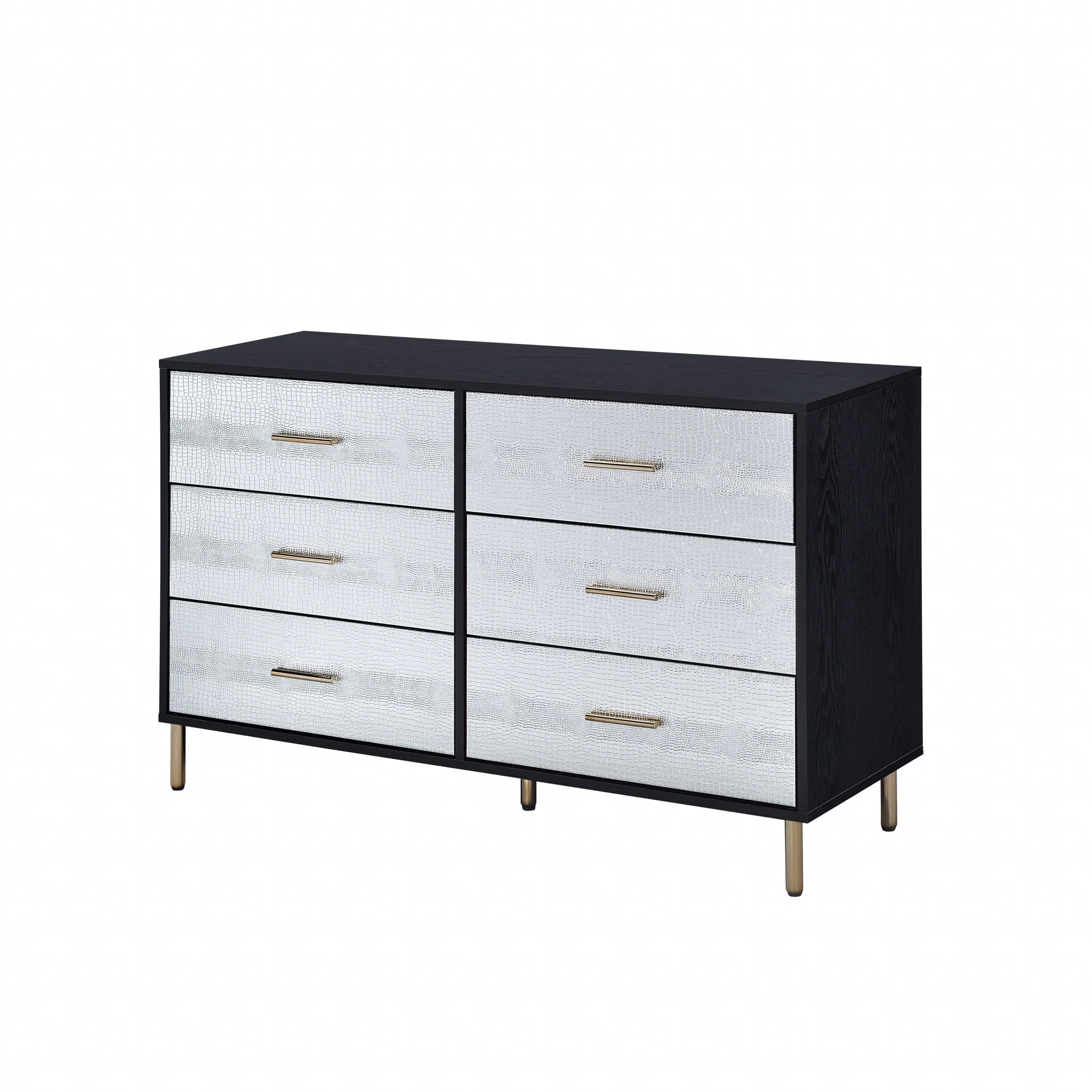 Black Silver and Gold Faux Croc Design Six Drawer Double Dresser By Homeroots - Image 6