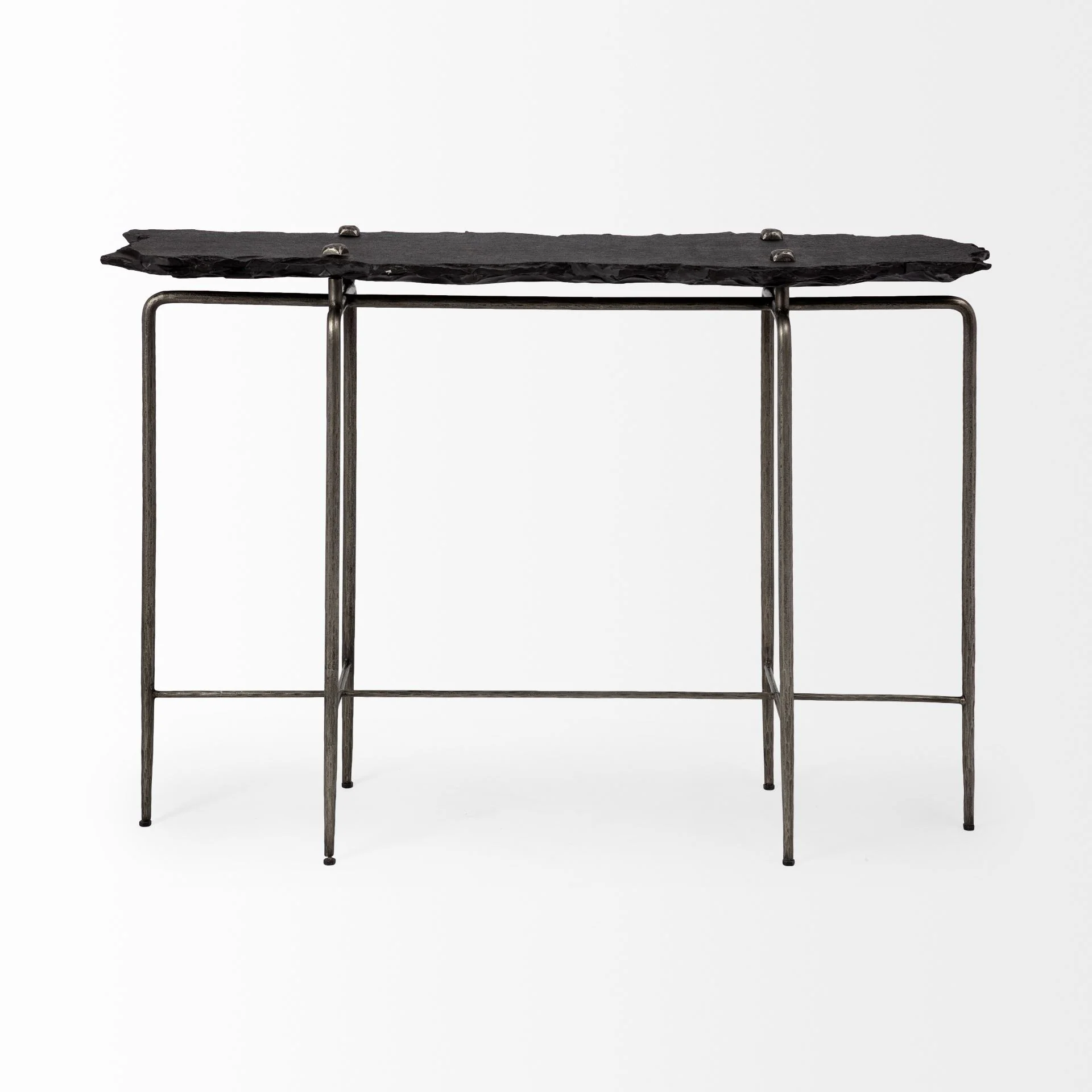 Black Slate Console Table With Iron Base By Homeroots - Image 2