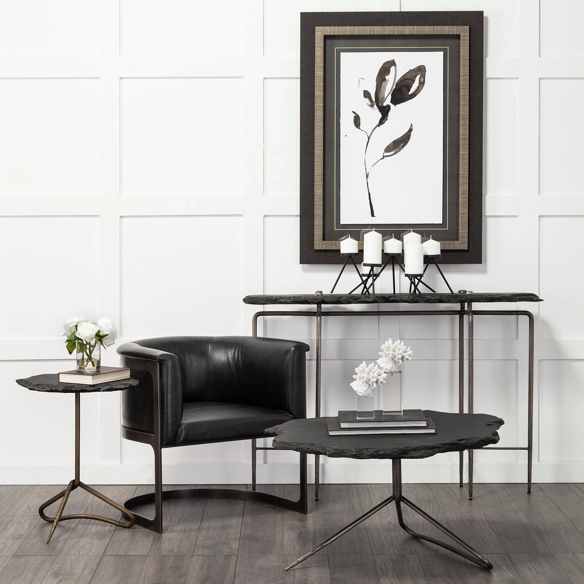 Black Slate Console Table With Iron Base By Homeroots - Image 4