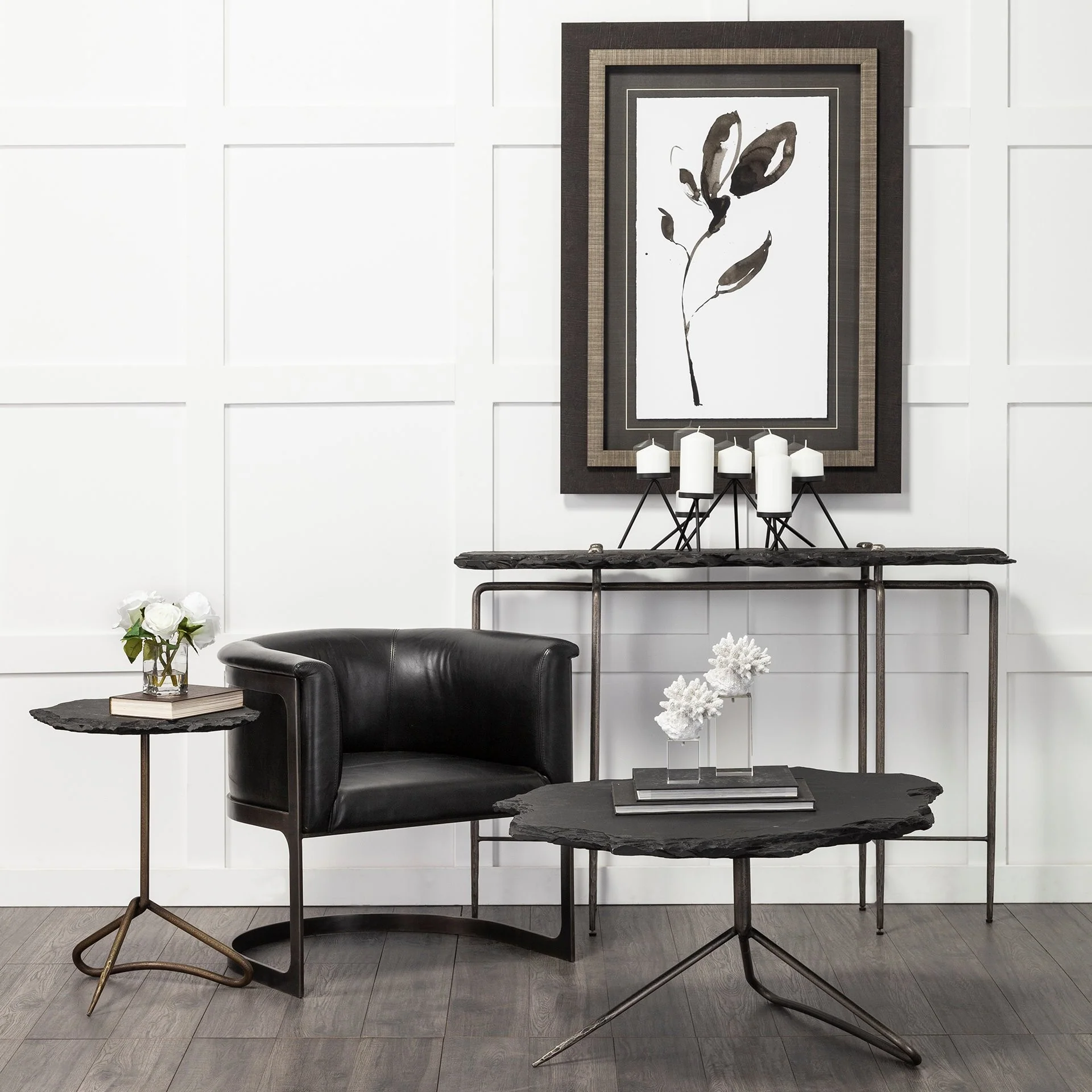 Black Slate Iron Framed Coffee Table By Homeroots - Image 4