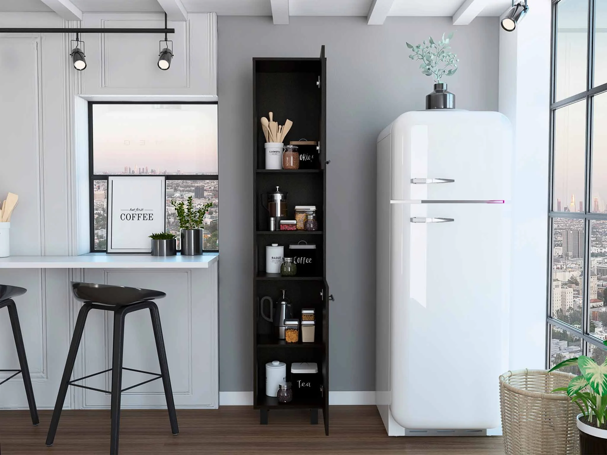Black Sleek And Tall Pantry Cabinet By Homeroots - Image 4