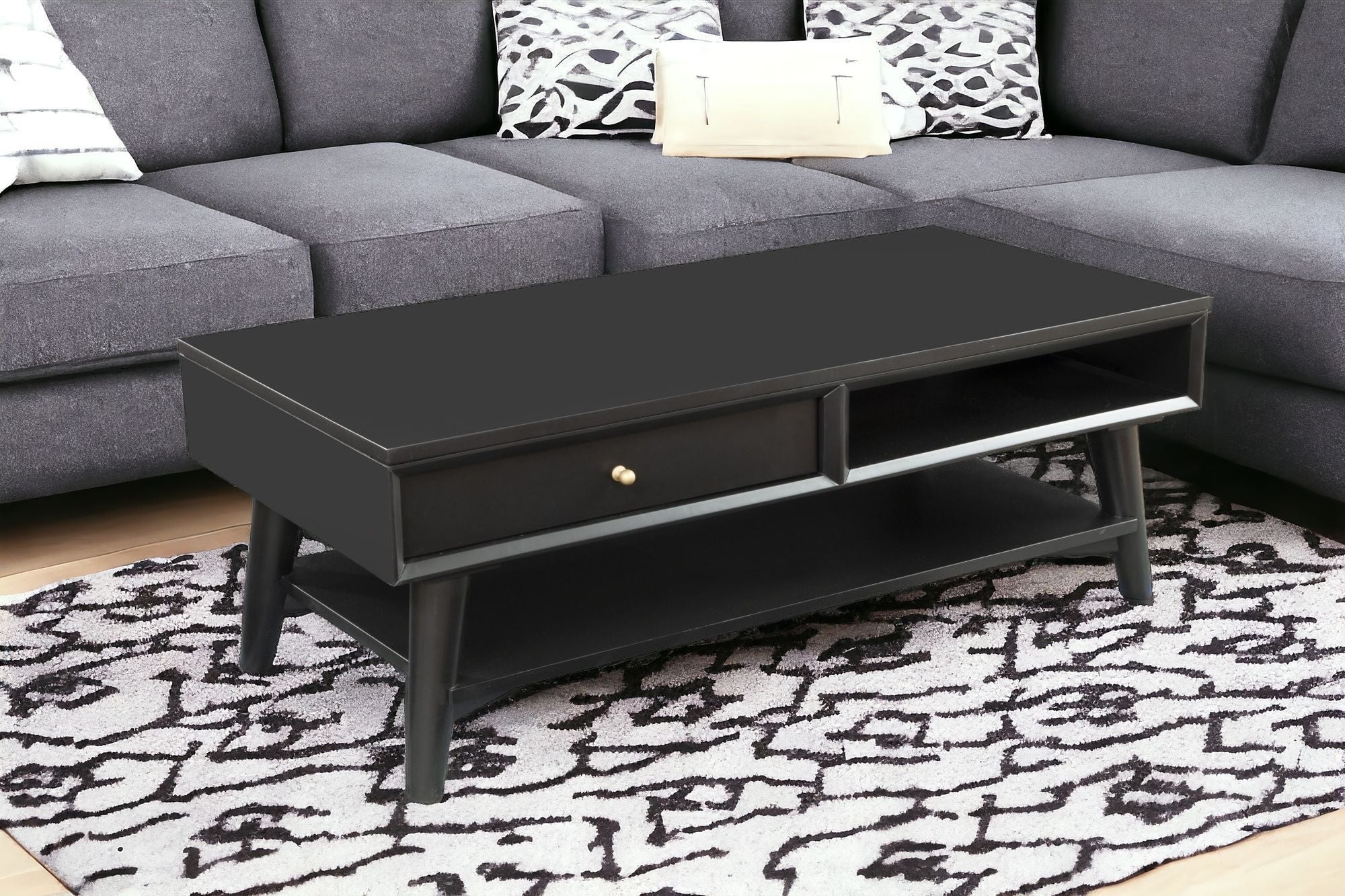 Black Solid And Manufactured Wood Coffee Table With Drawer By Homeroots - Image 2