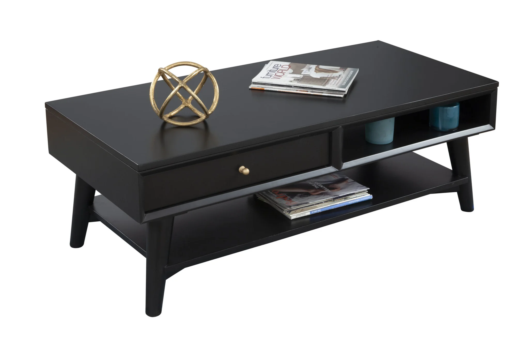 Black Solid And Manufactured Wood Coffee Table With Drawer By Homeroots - Image 3