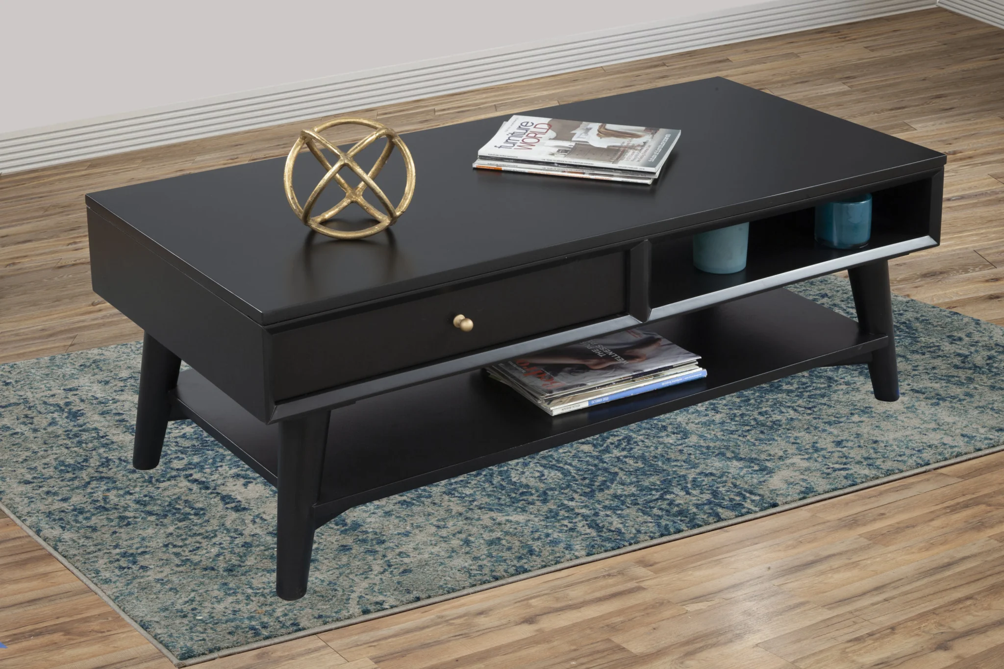 Black Solid And Manufactured Wood Coffee Table With Drawer By Homeroots - Image 6