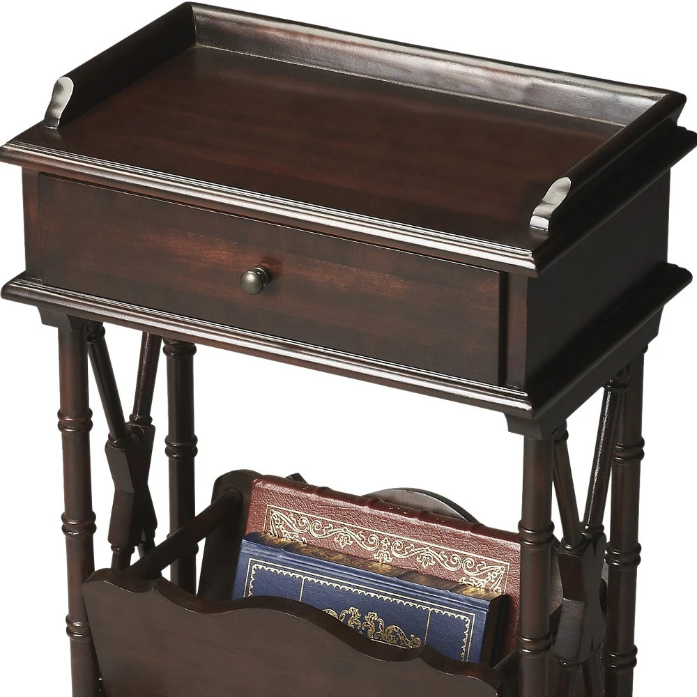Black Solid and Manufactured Wood End Table With Drawer And Shelf With Magazine Holder By Homeroots - Image 2