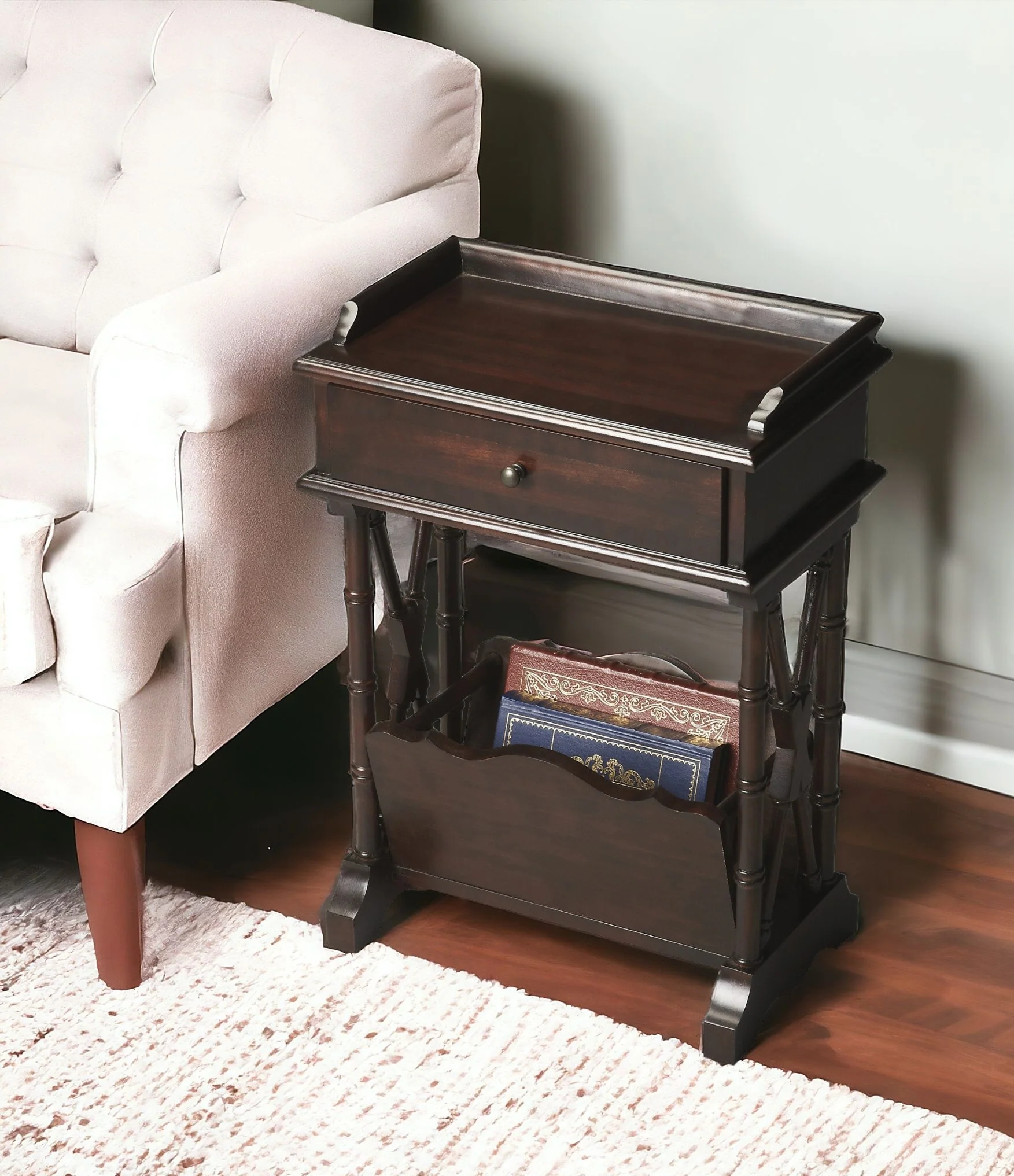 Black Solid and Manufactured Wood End Table With Drawer And Shelf With Magazine Holder By Homeroots - Image 6