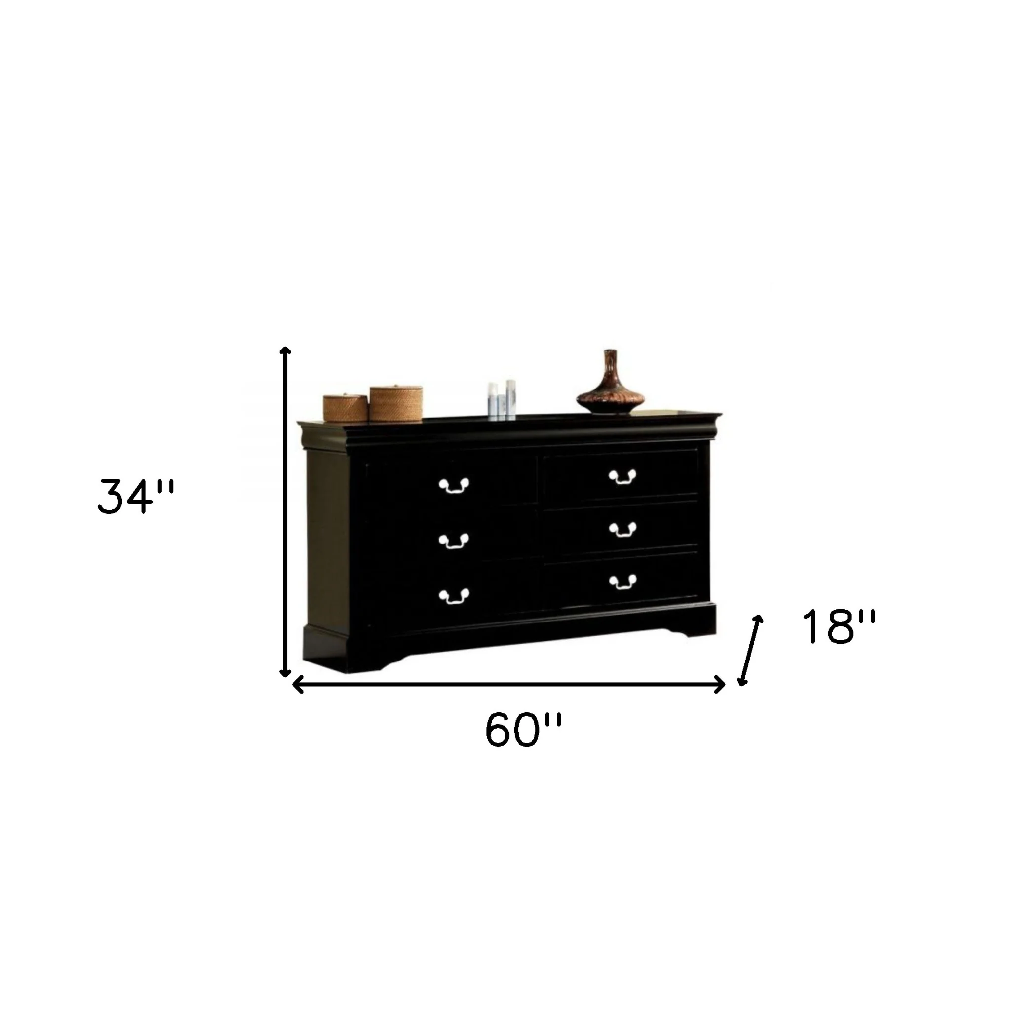 Black Solid and Manufactured Wood Six Drawer Double Dresser By Homeroots - Image 6